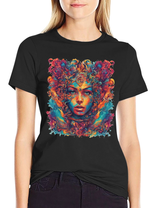 Psychedelic Woman Graphic Tee - Black