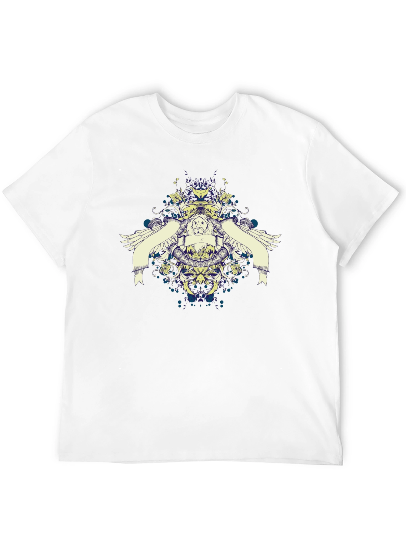 Graphic Print Black T-Shirt with Winged Crest Design