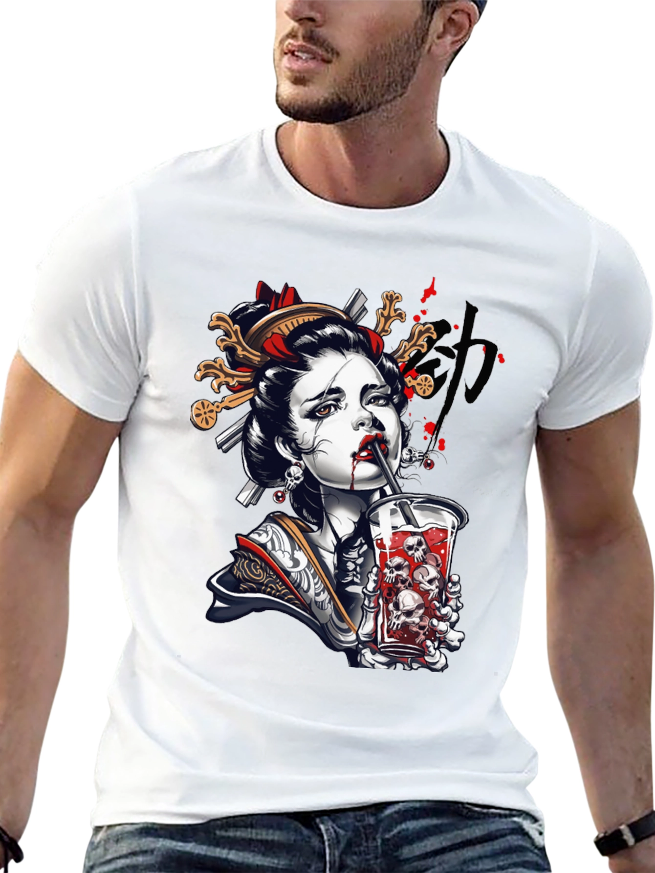 Geisha Skull Drink Graphic Tee