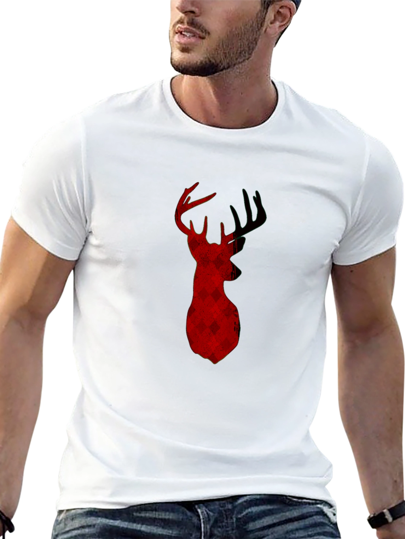 Buffalo Plaid Deer Head Black T-Shirt