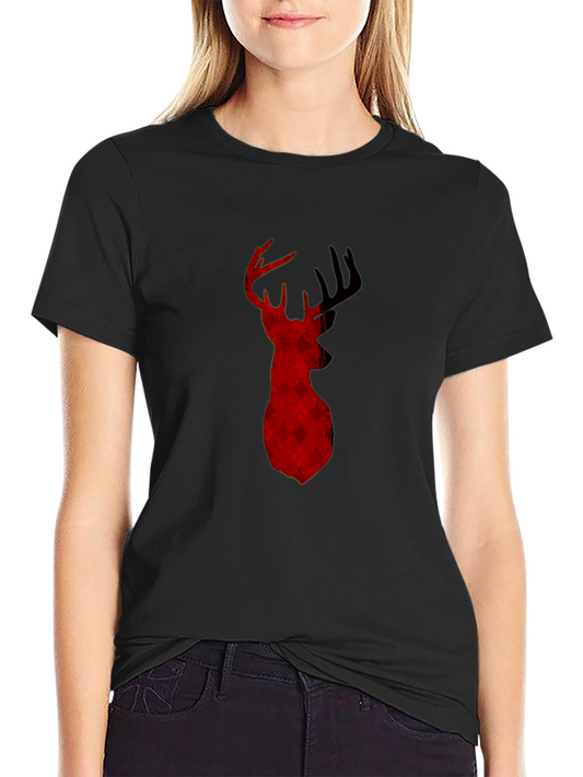 Buffalo Plaid Deer Head Black T-Shirt