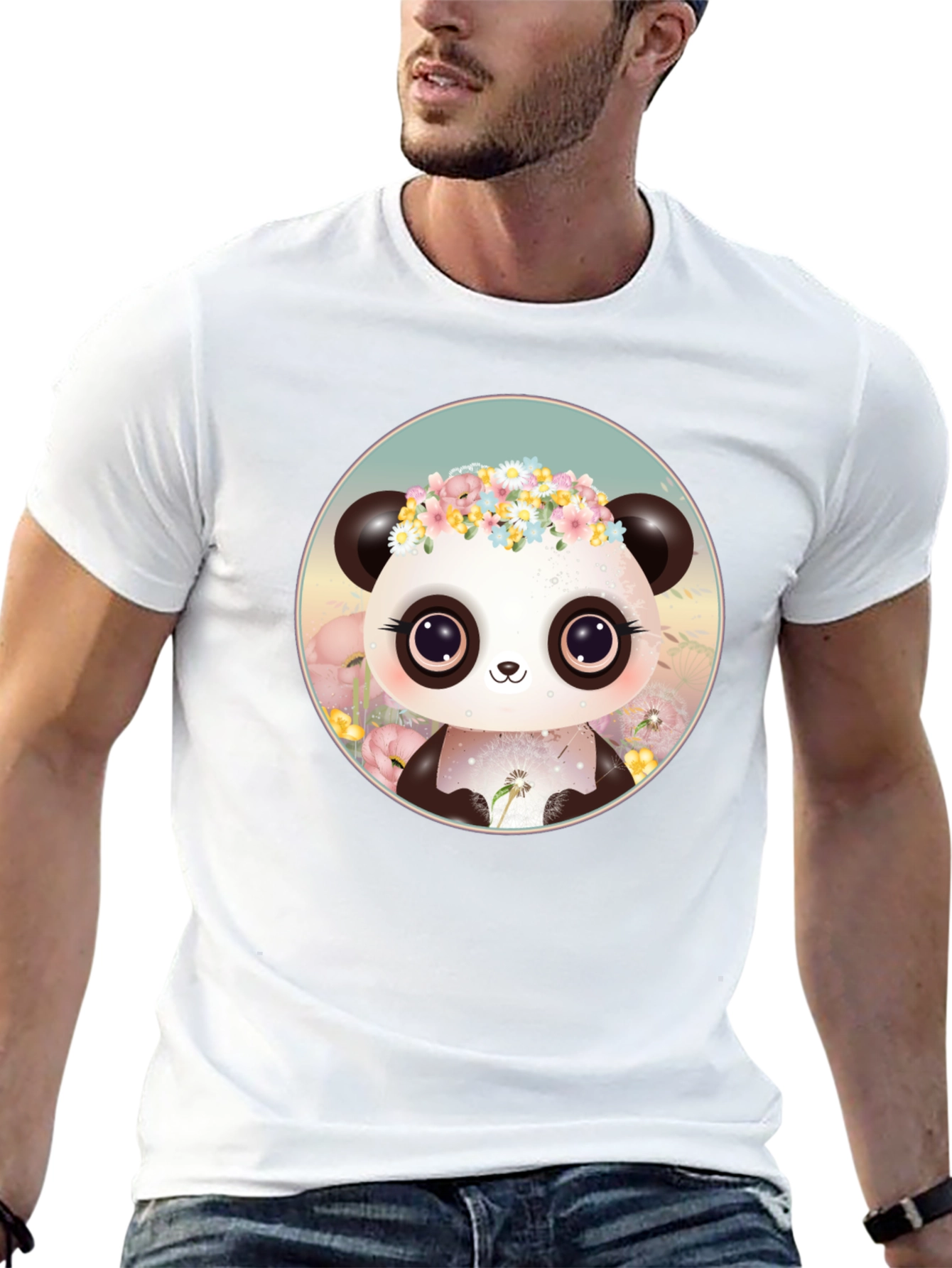 Cute Panda Flower Crown Graphic Tee