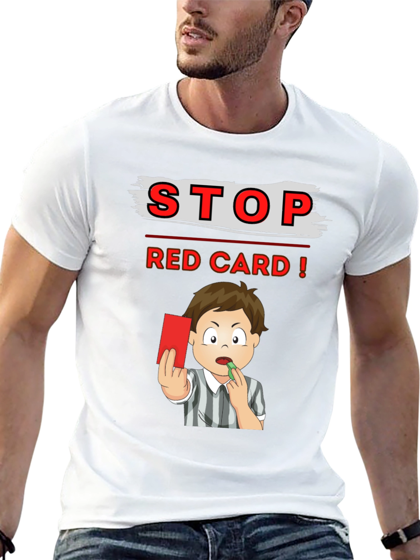 Stop Red Card T-Shirt - Soccer Referee Cartoon Tee