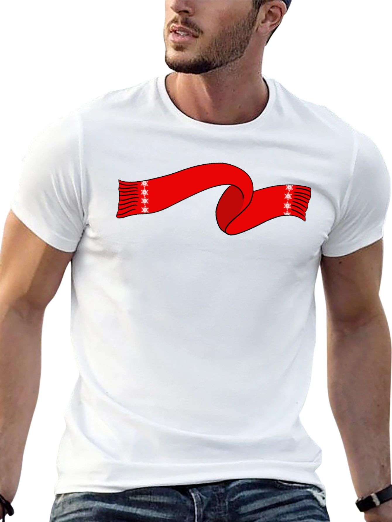 Festive Red Scarf Graphic Tee - Holiday Style