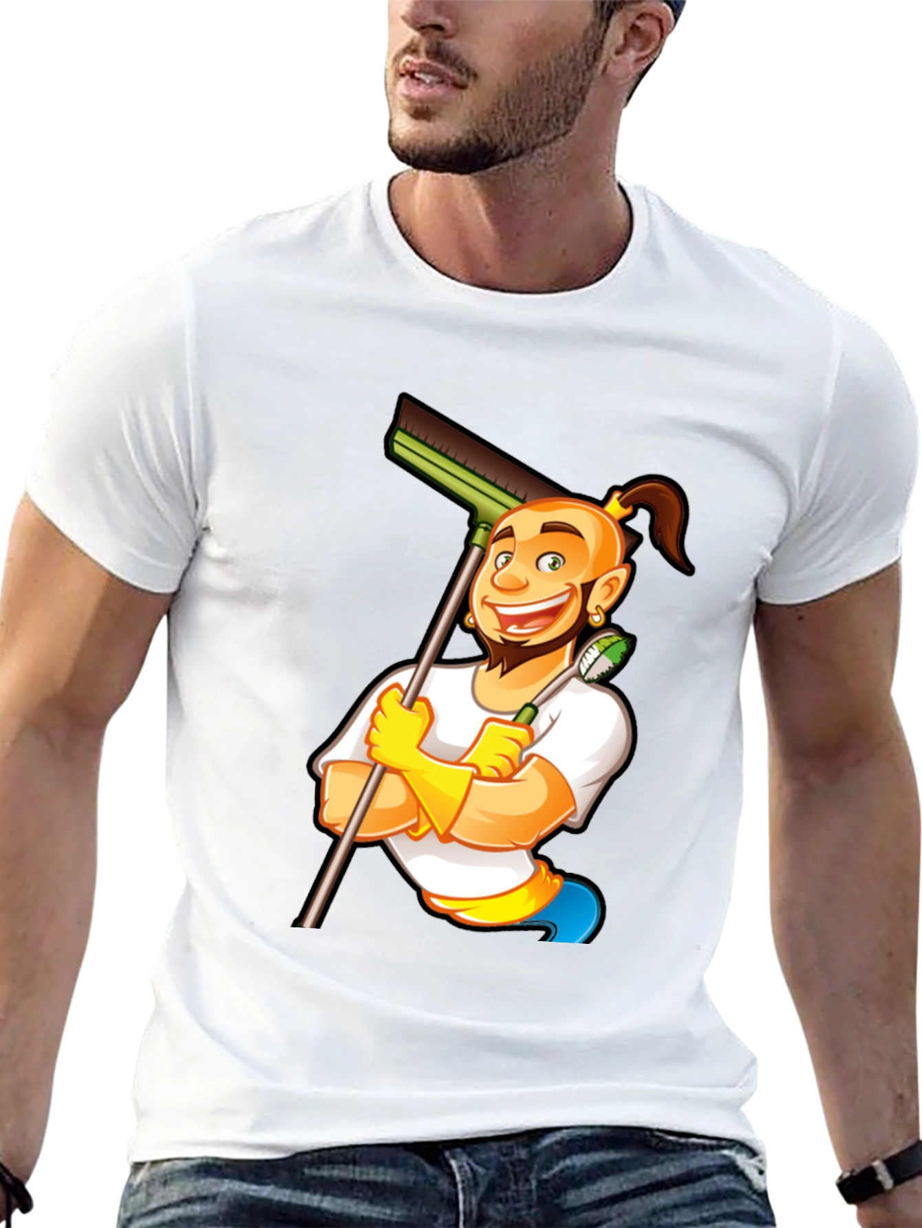 Cleaning Cartoon Graphic Black T-Shirt