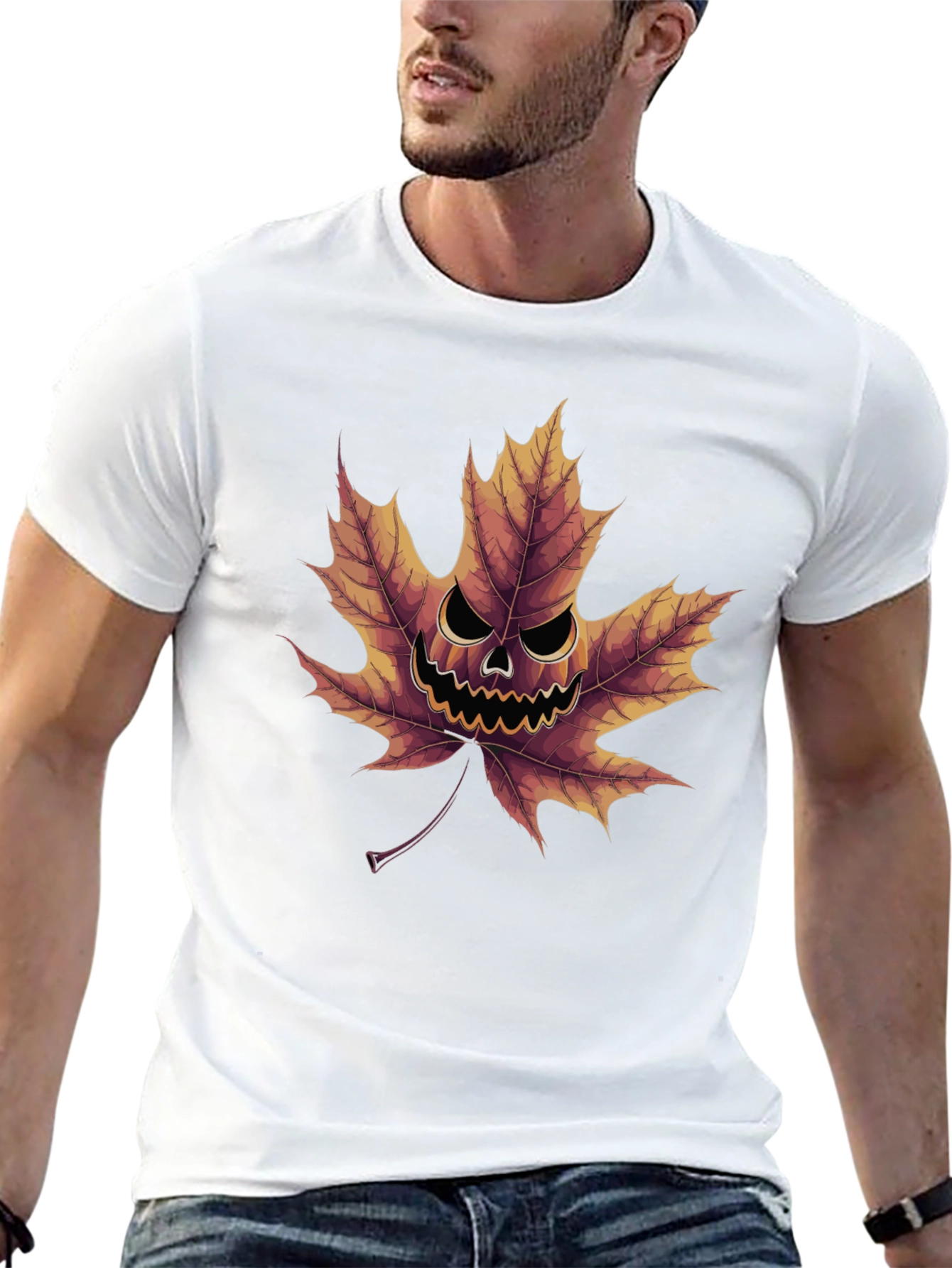 Spooky Maple Leaf Graphic Tee - Halloween Ready