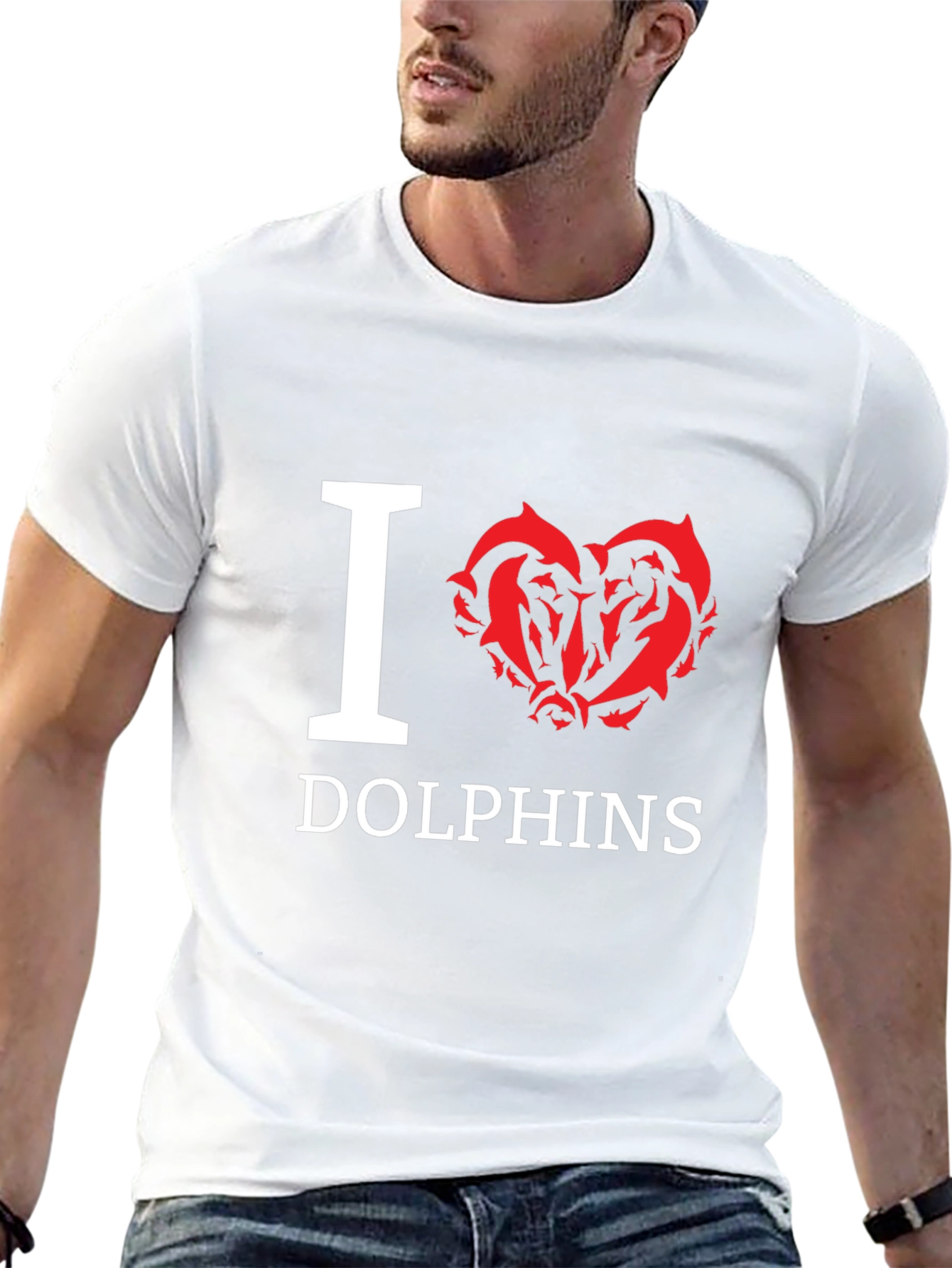 I Love Dolphins Graphic T-Shirt - Black Cotton Tee