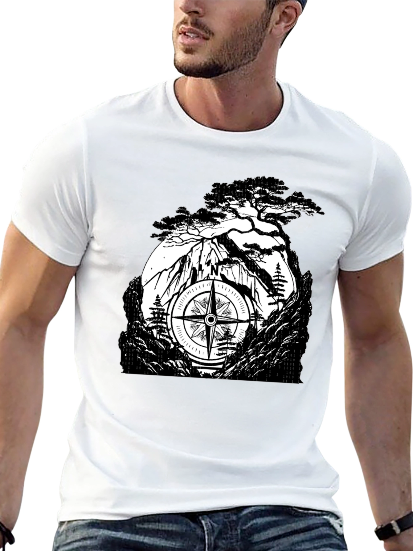 Mountain Compass Black T-Shirt - Adventure Awaits