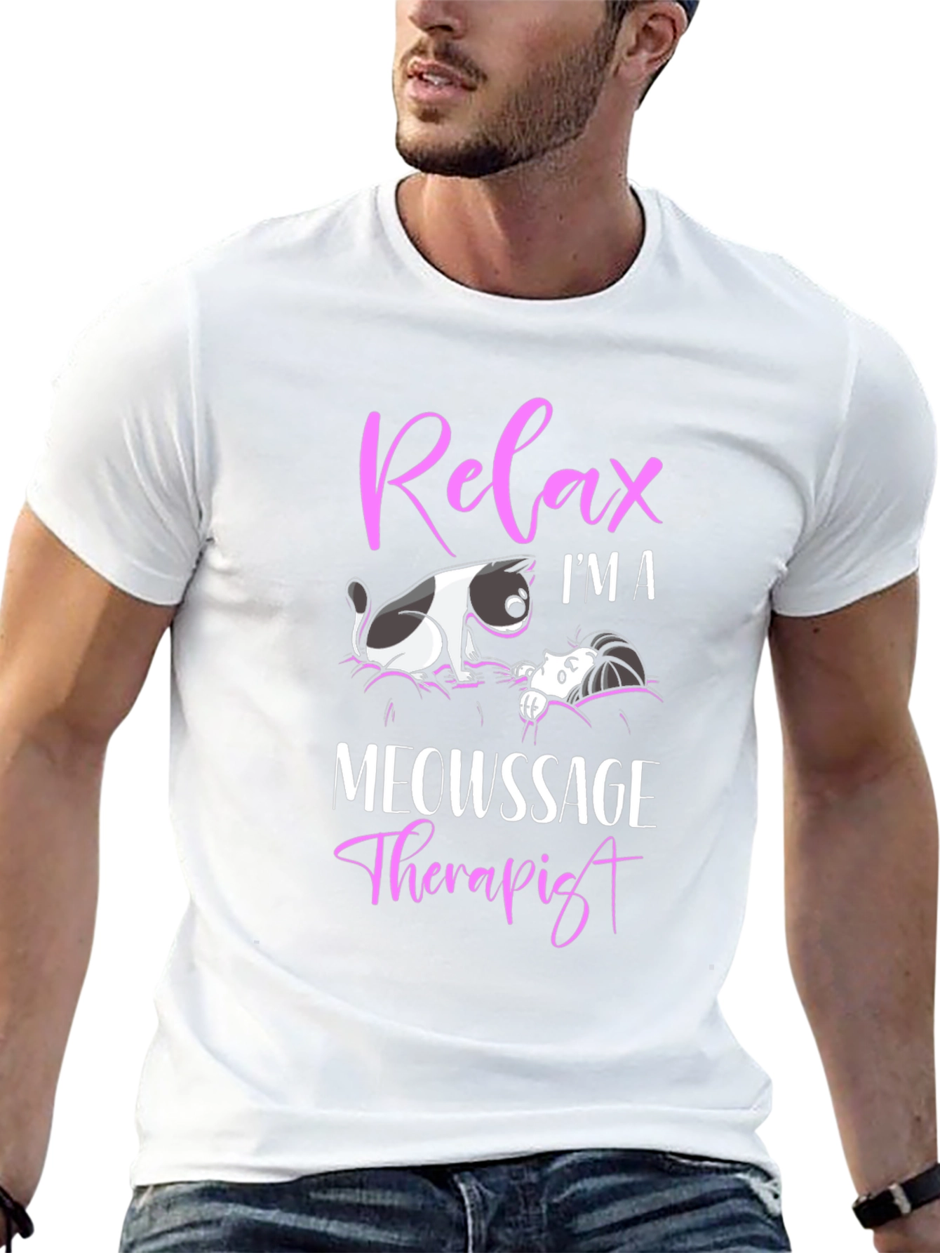 Relax Im a Meowssage Therapist Black T-Shirt