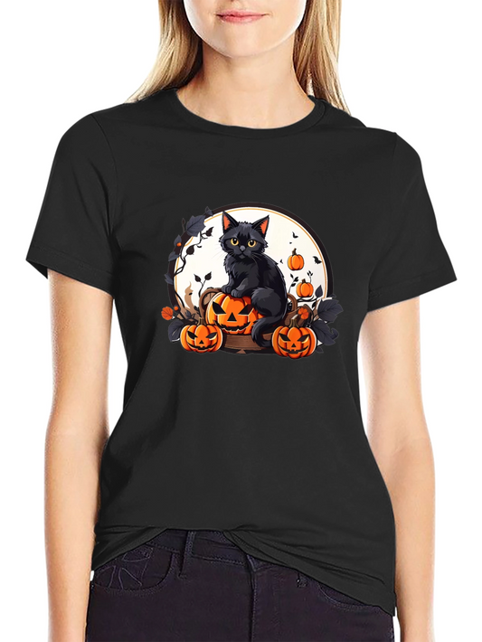 Halloween Black Cat Pumpkin T-Shirt