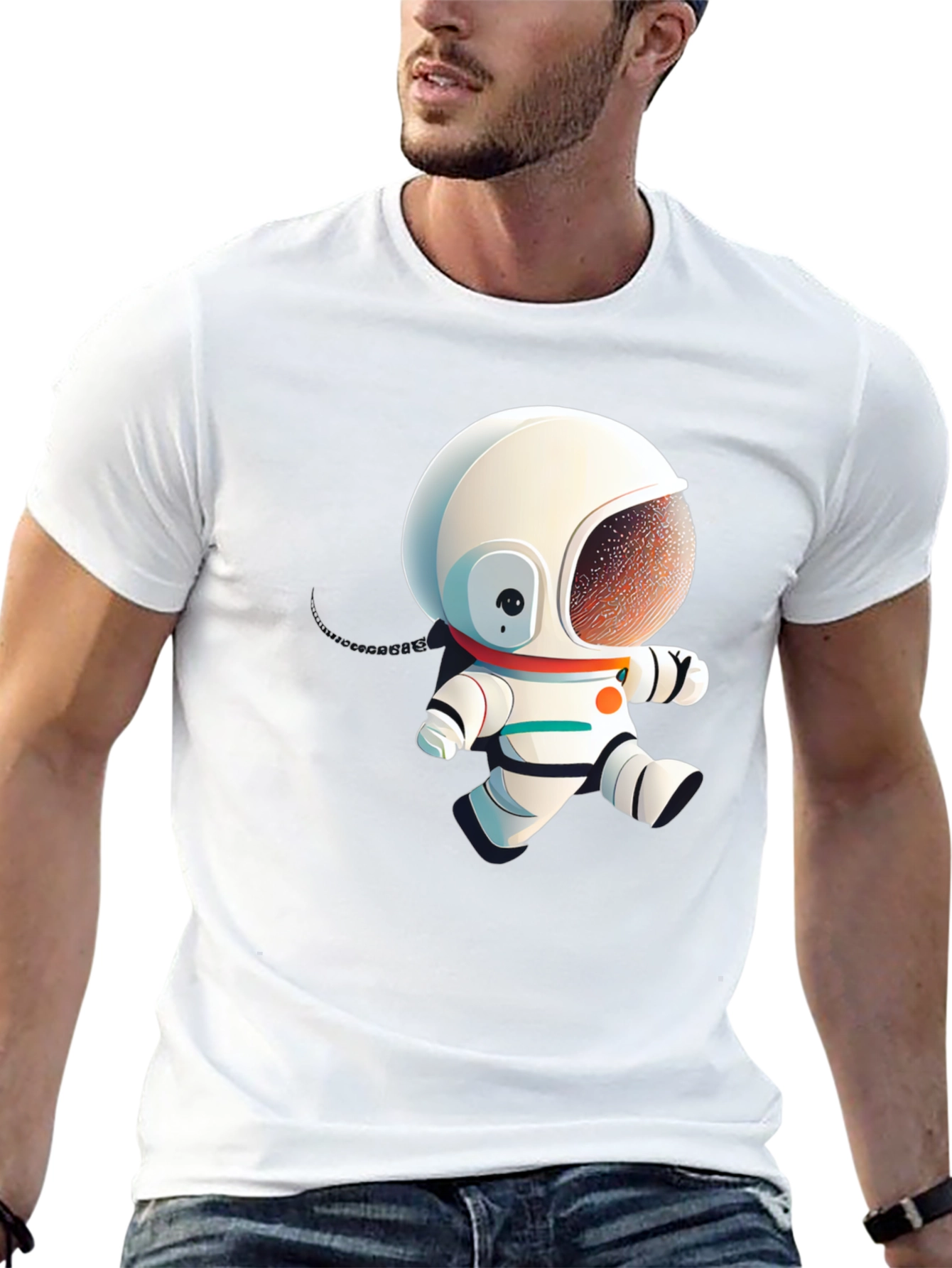Astronaut Cartoon Graphic Black T-Shirt