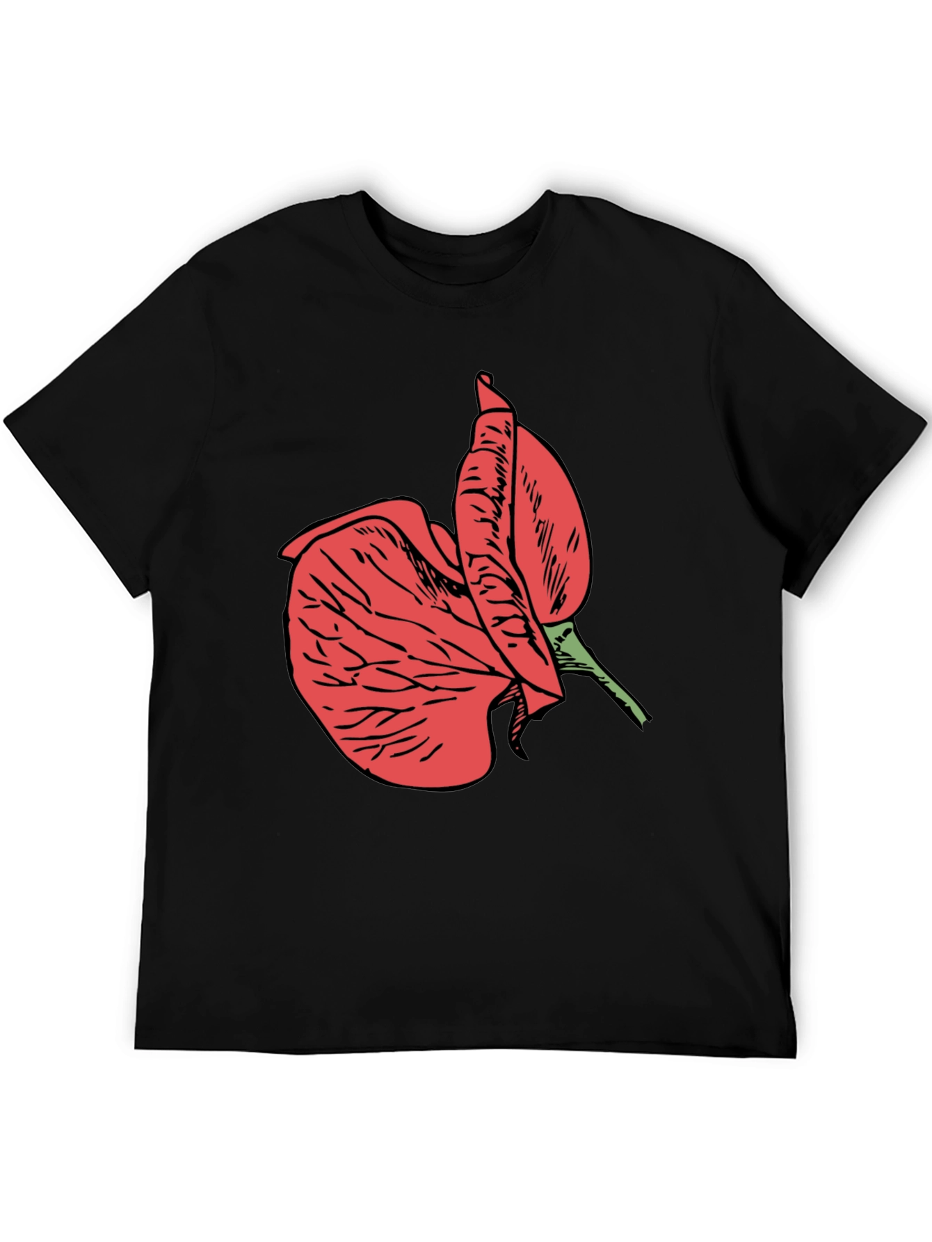 Black T-Shirt with Red Flower Design