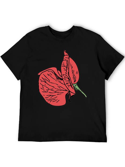 Black T-Shirt with Red Flower Design