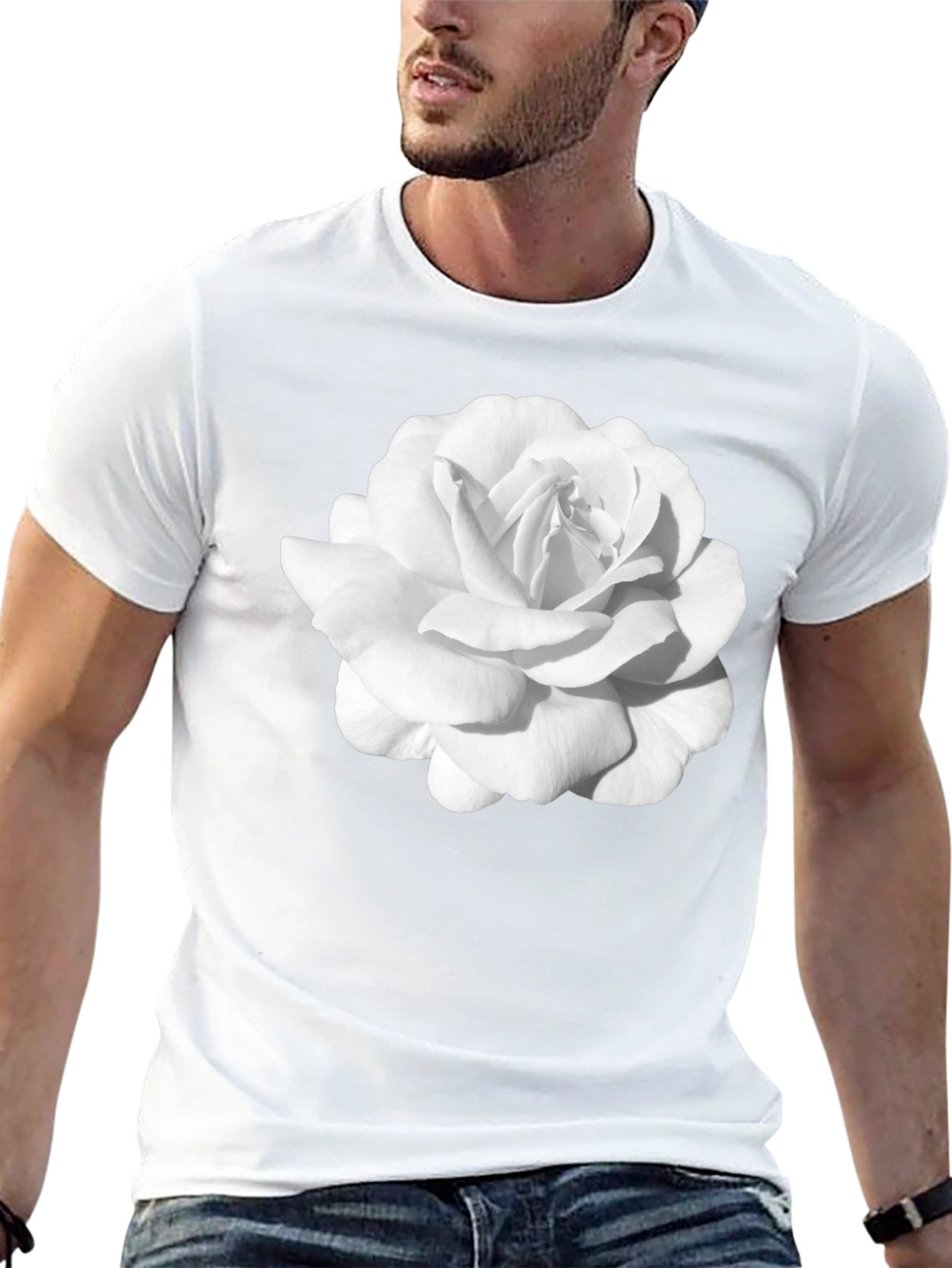 White Rose Graphic Black T-Shirt