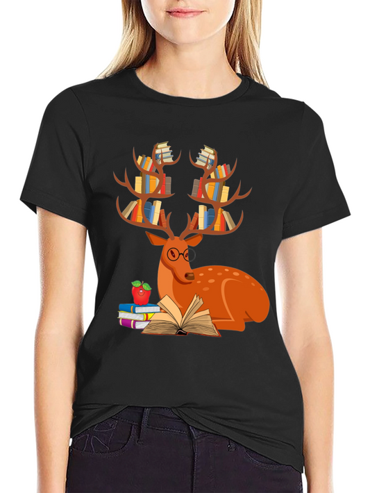 Book Deer T-Shirt Reader Tee Animal Lover