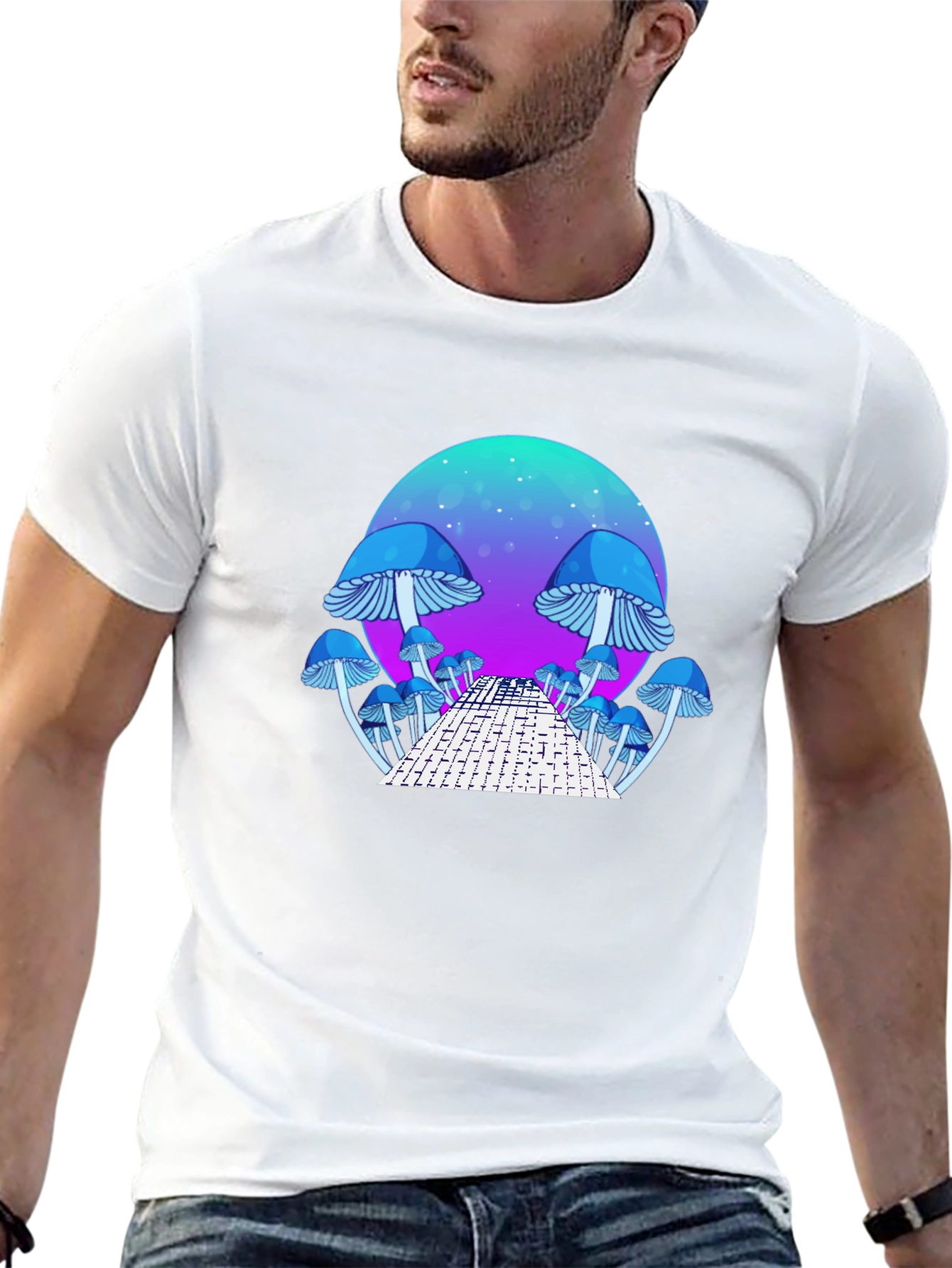 Mushroom Dreamscape Graphic Tee - Black
