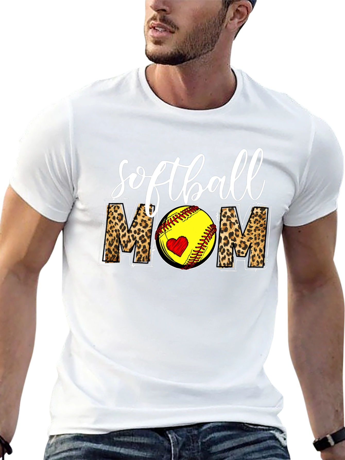 Softball Mom Leopard Print Graphic T-Shirt