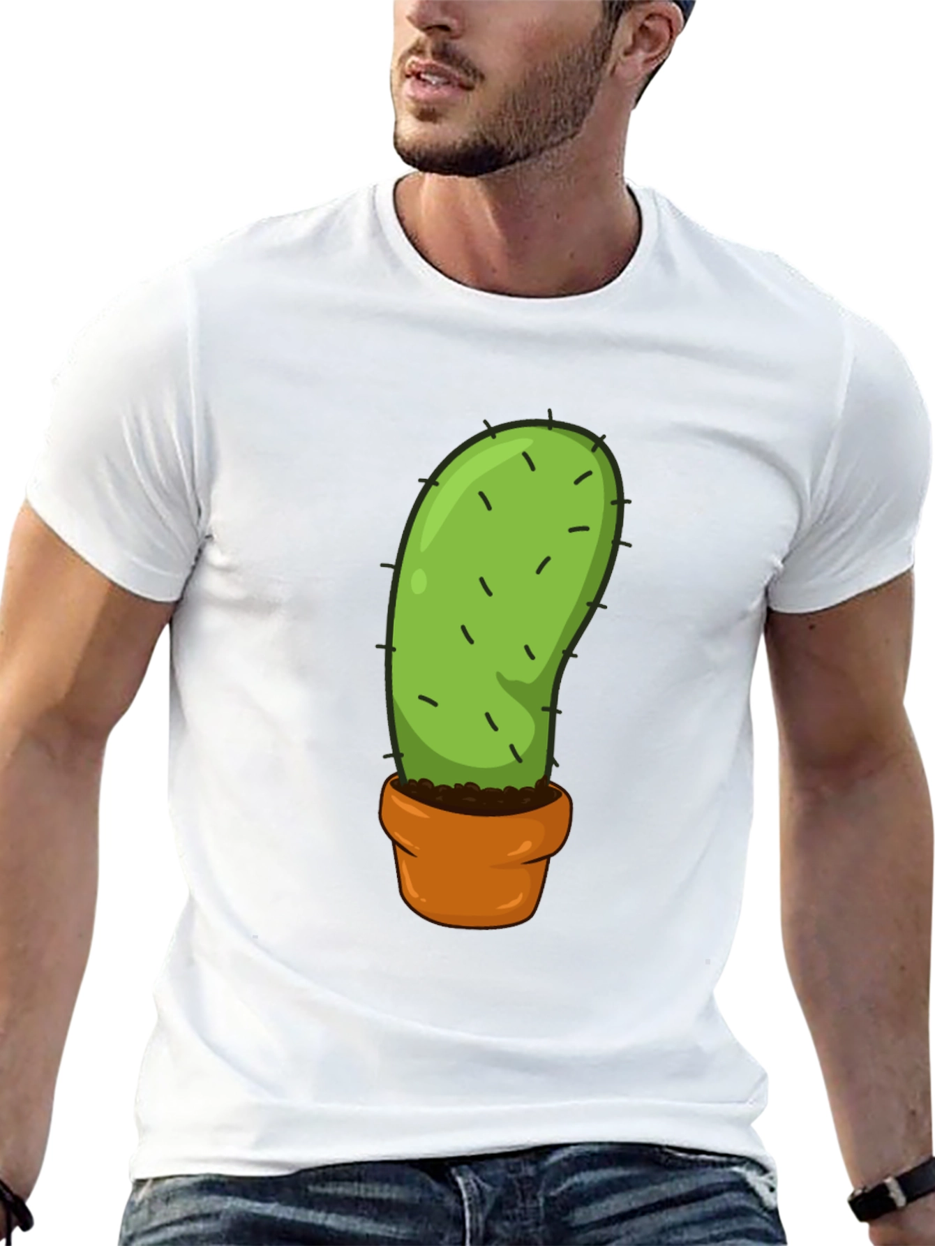 Cactus in Pot Graphic Tee - Black Cotton T-Shirt