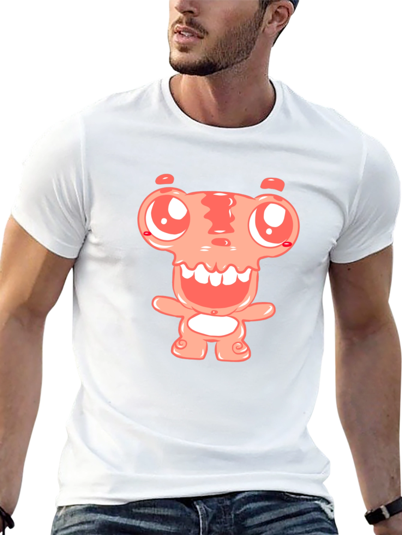 Cartoon Monster Graphic Tee - Black Cotton Blend Shirt