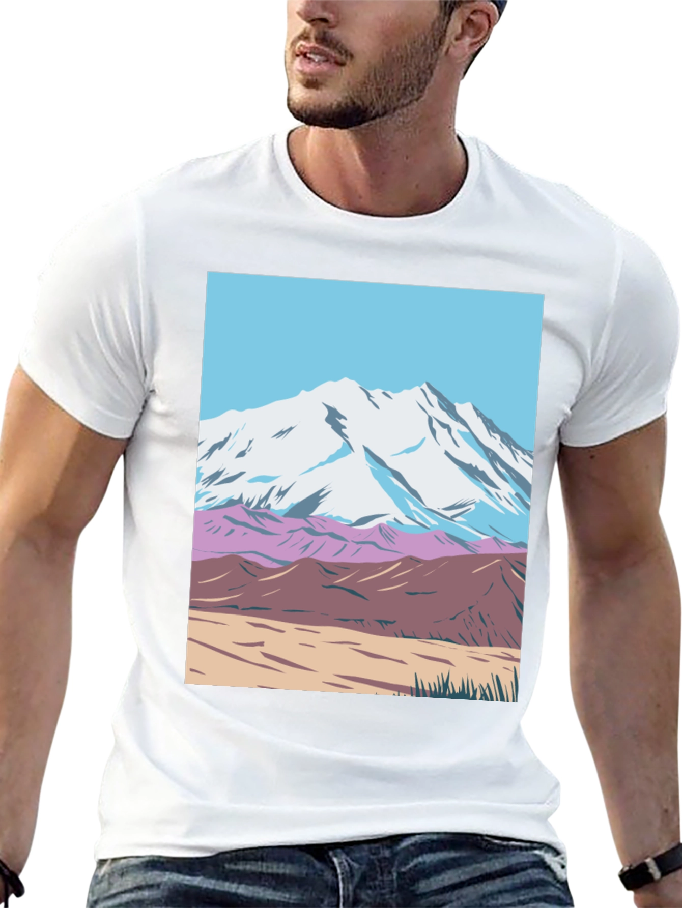 Mountain Scene Graphic Tee - Black Crew Neck T-Shirt