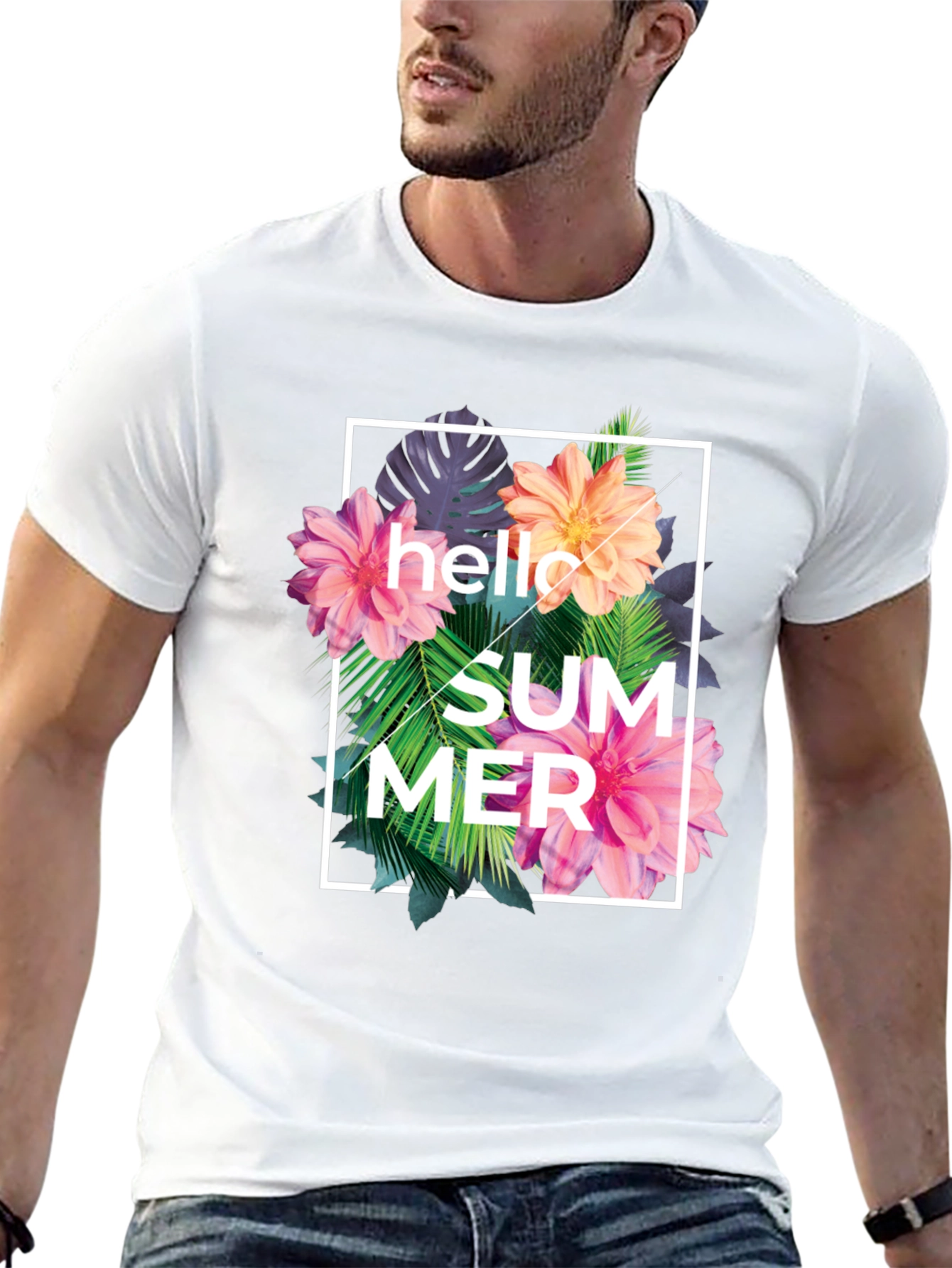 Hello Summer Floral Graphic Print T-Shirt