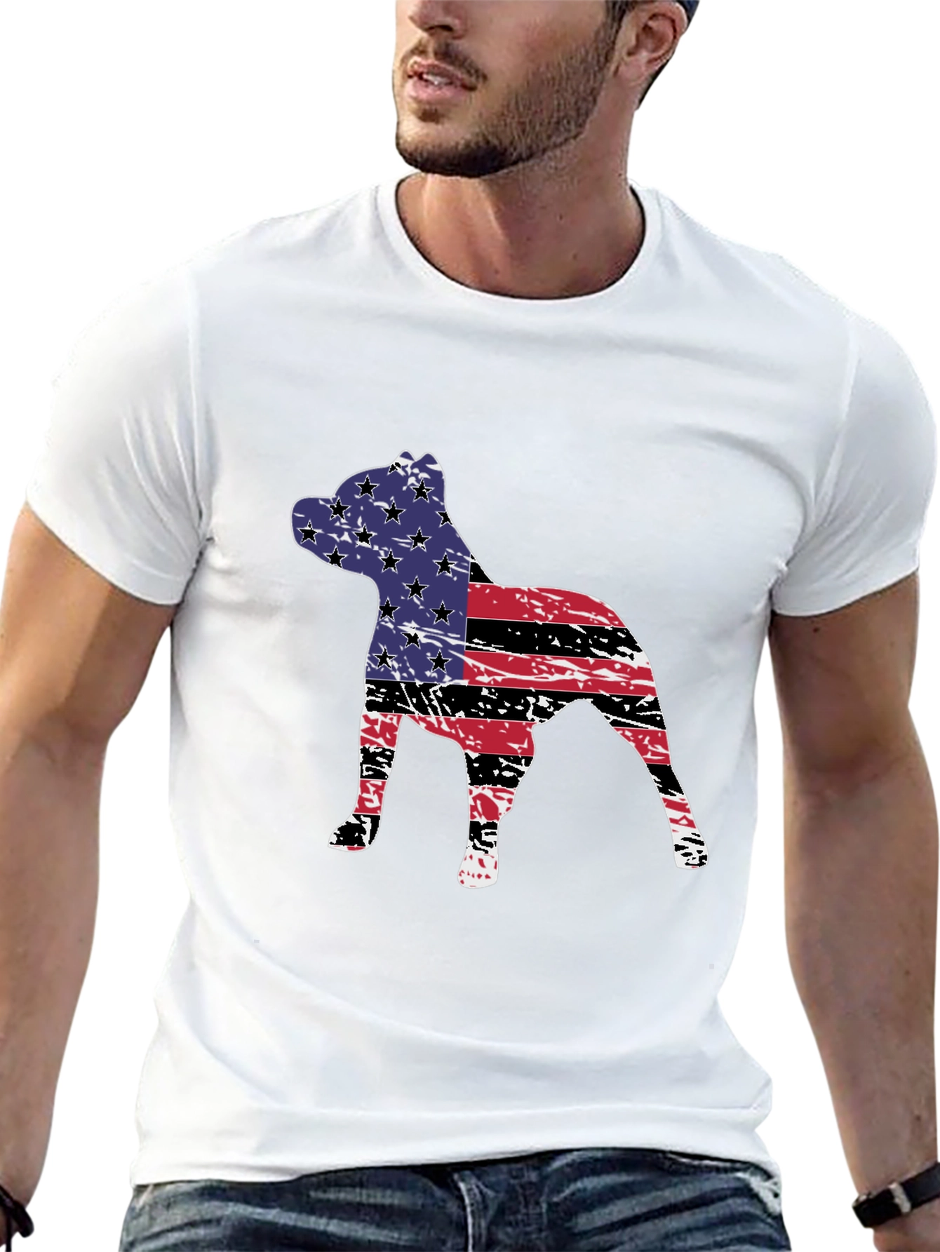 American Flag Dog Graphic Tee - Patriotic Style