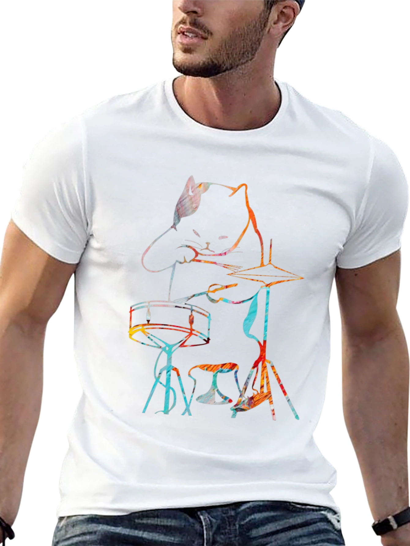 Cat Drummer T-Shirt - Music Lover Tee
