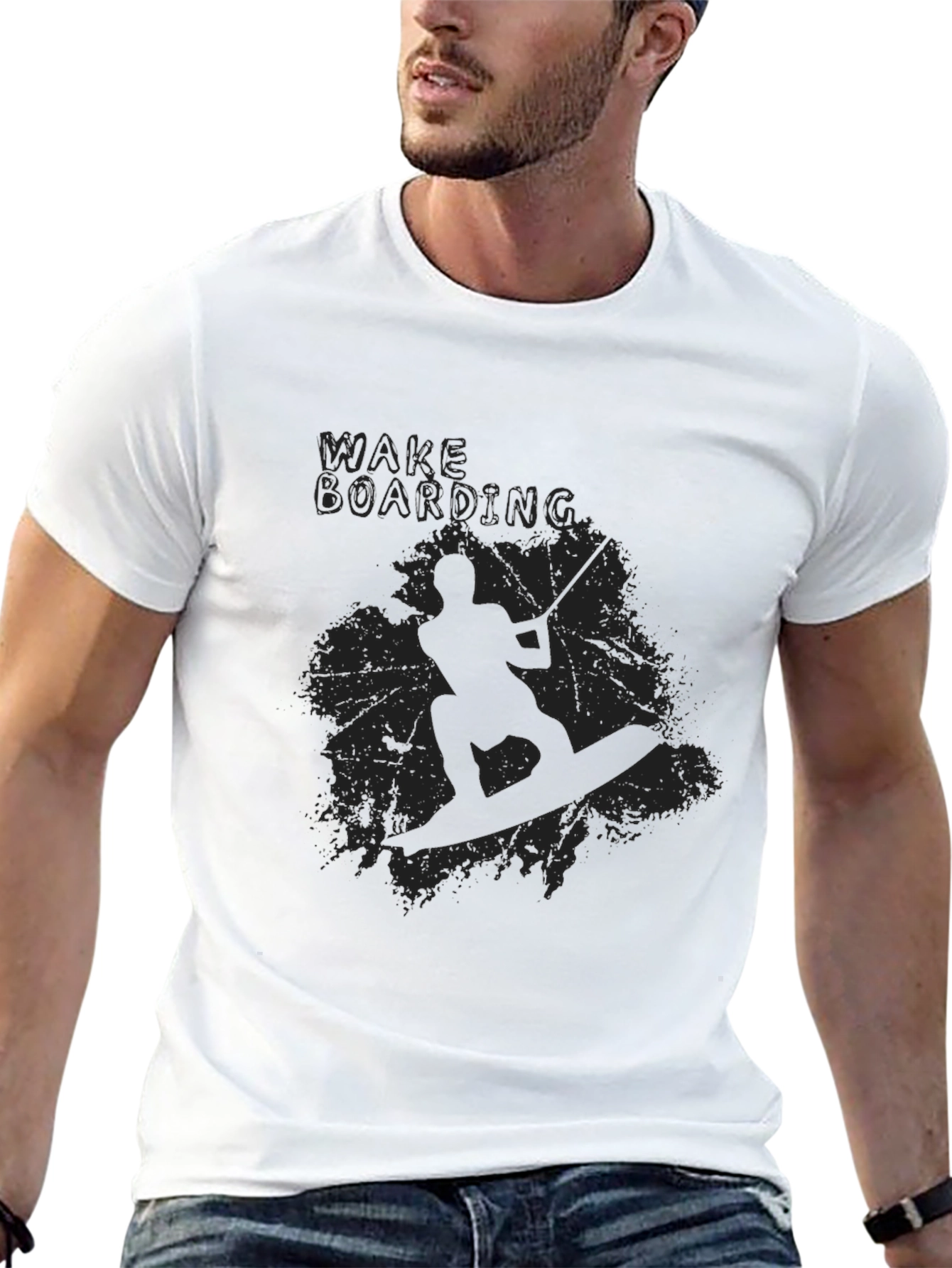 Wakeboarding Graphic Tee - Black Cotton T-Shirt
