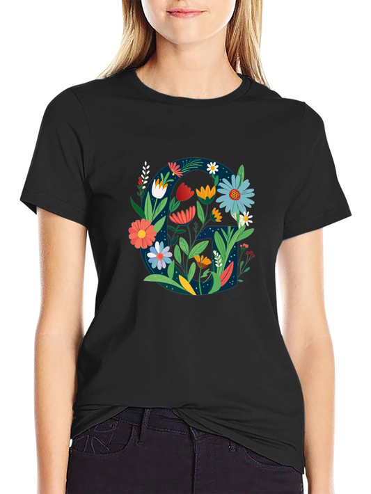 Floral Letter G Graphic Tee - Unique Design