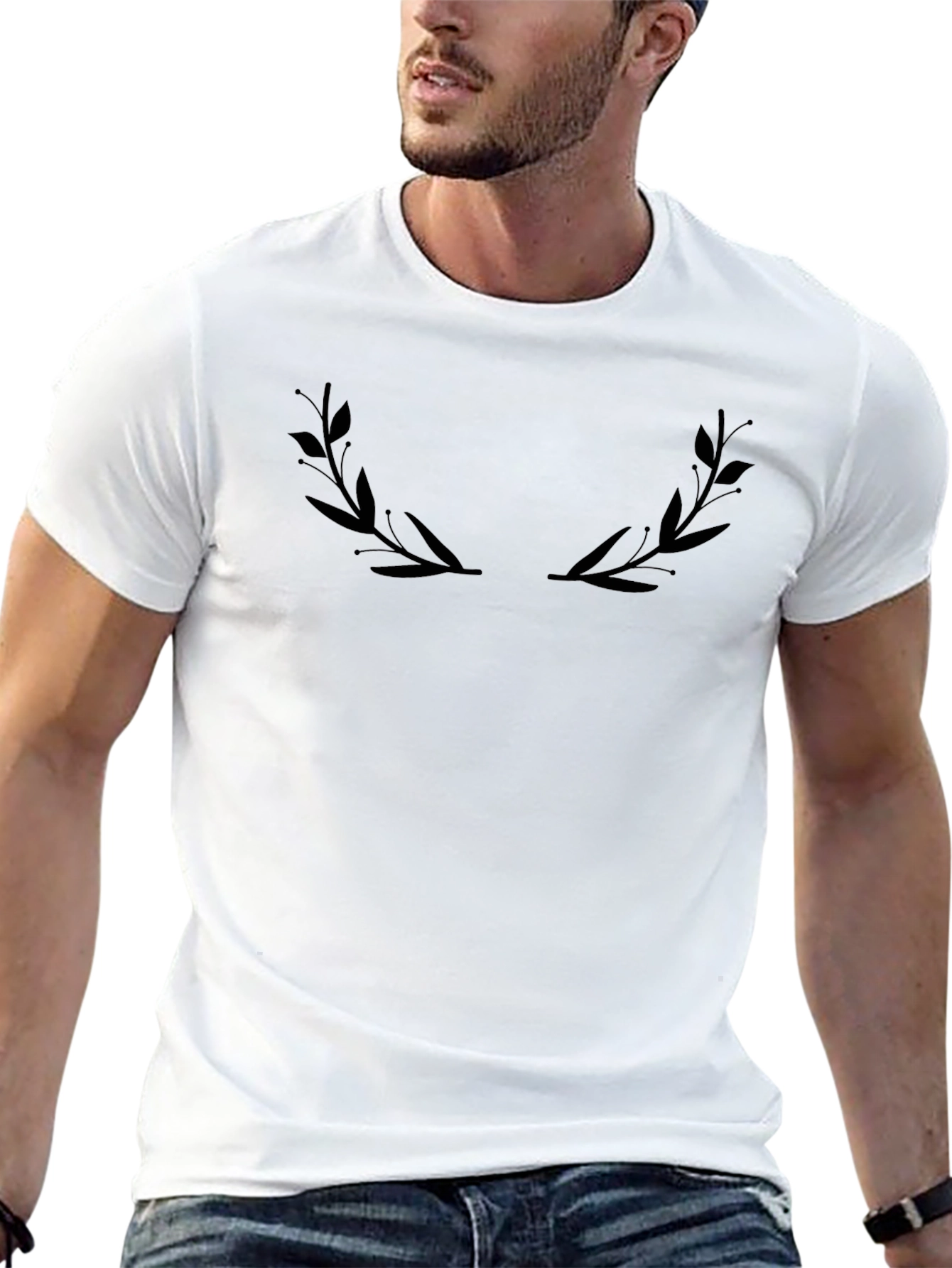 Mens Black Laurel Graphic Tee - Casual Comfort