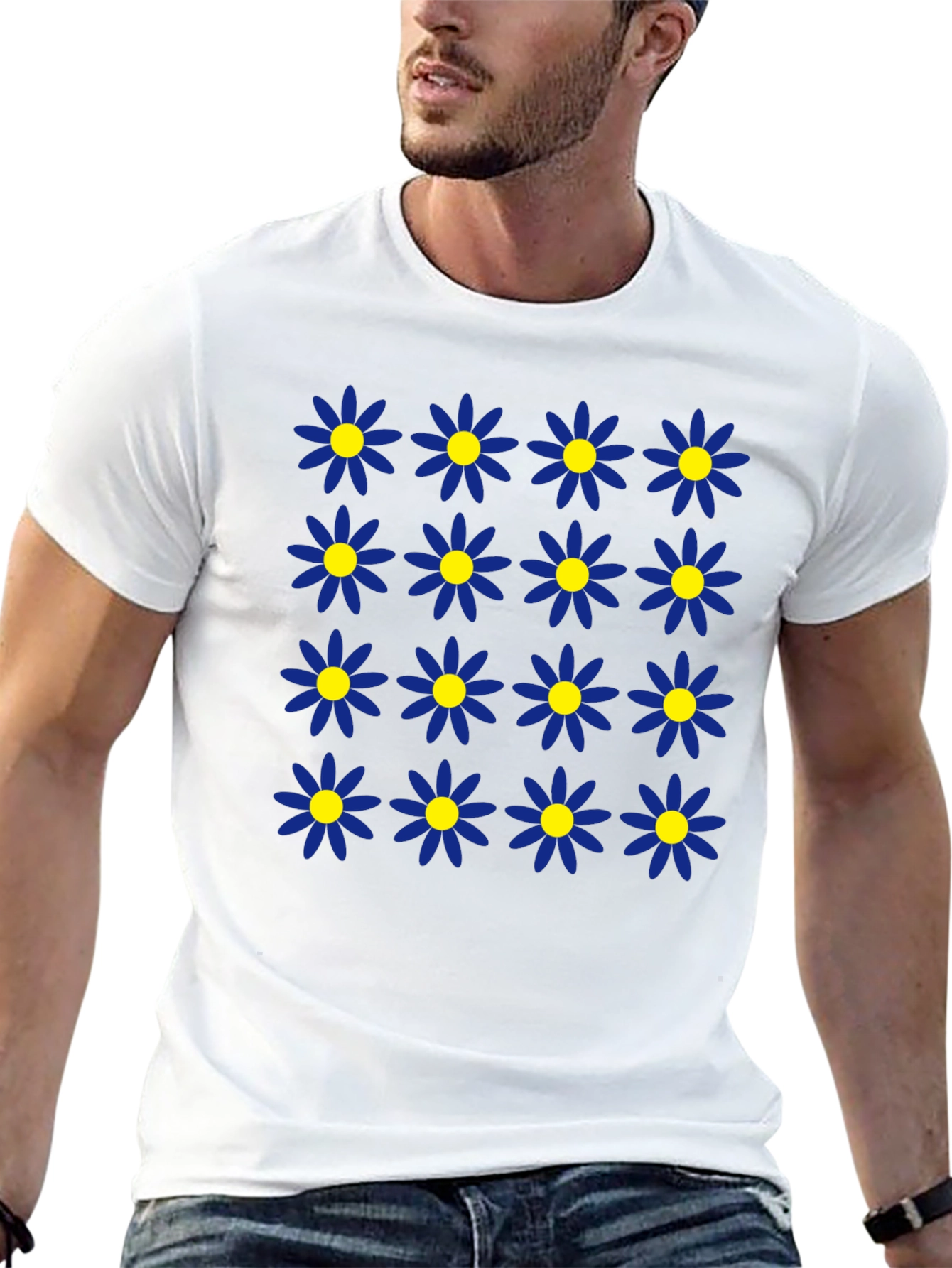 Daisy Pattern Black T-Shirt