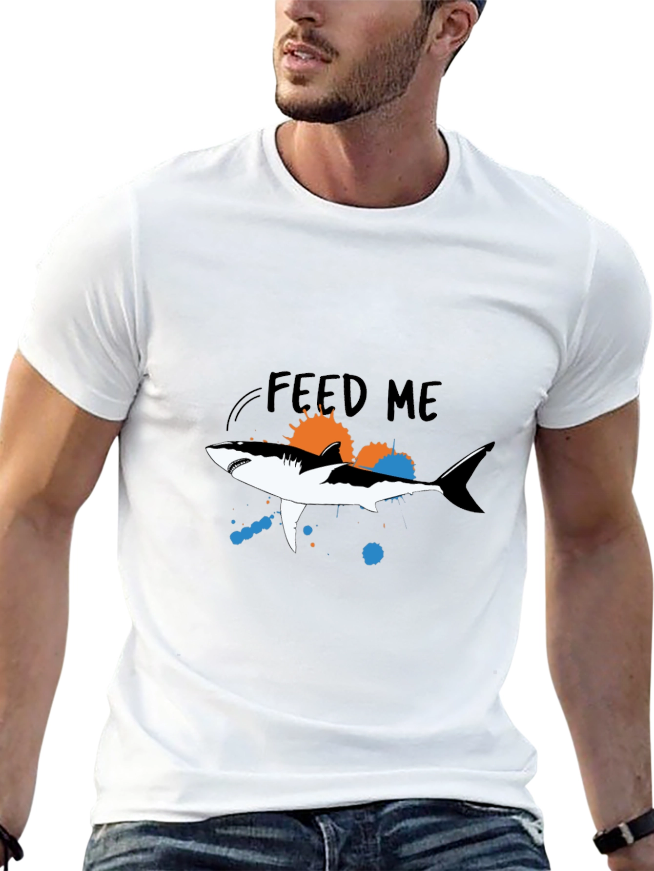 Feed Me Shark Graphic Tee - Mens Black T-Shirt