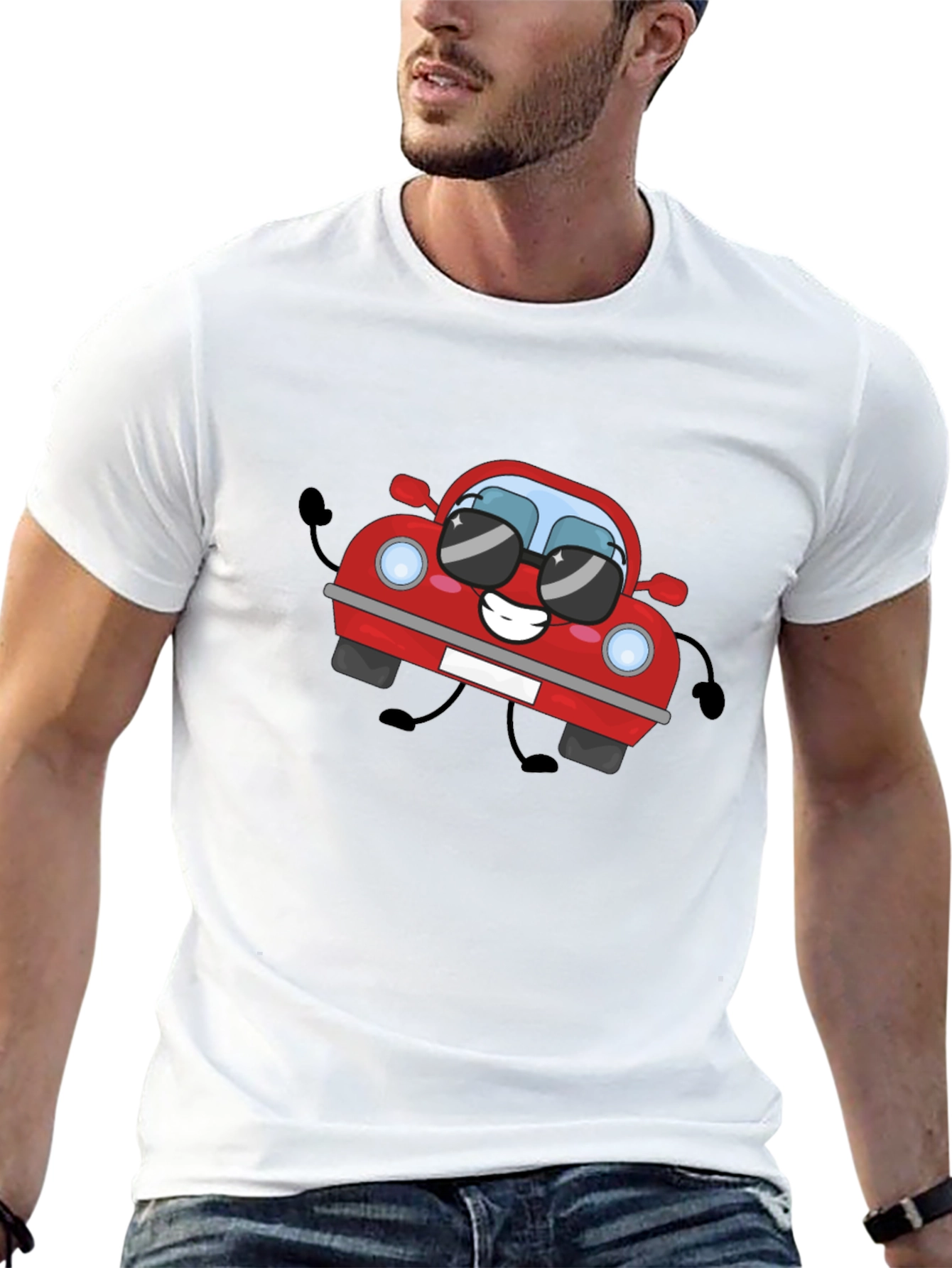 Cartoon Car Graphic T-Shirt - Black Cotton Tee