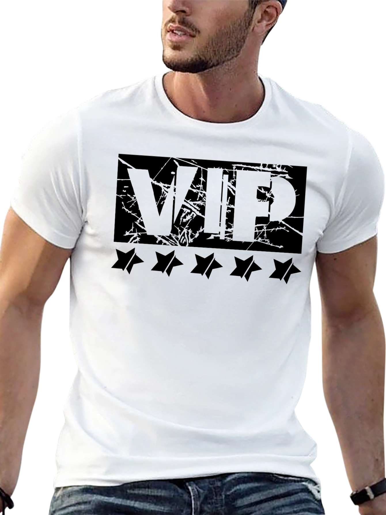 VIP Black Graphic Tee with Star Design
