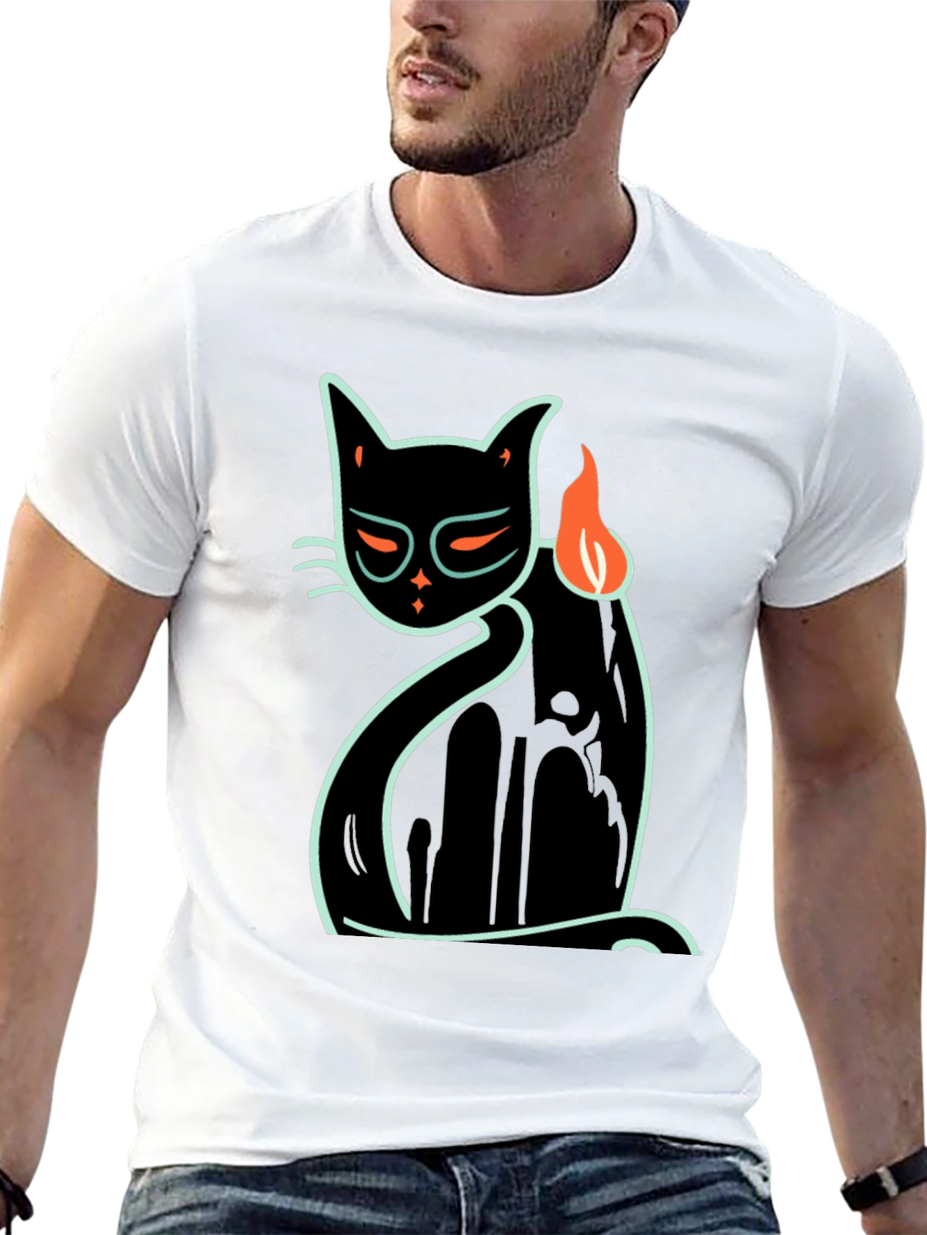 Cool Cat Tee: Black T-Shirt with Neon Cat Design