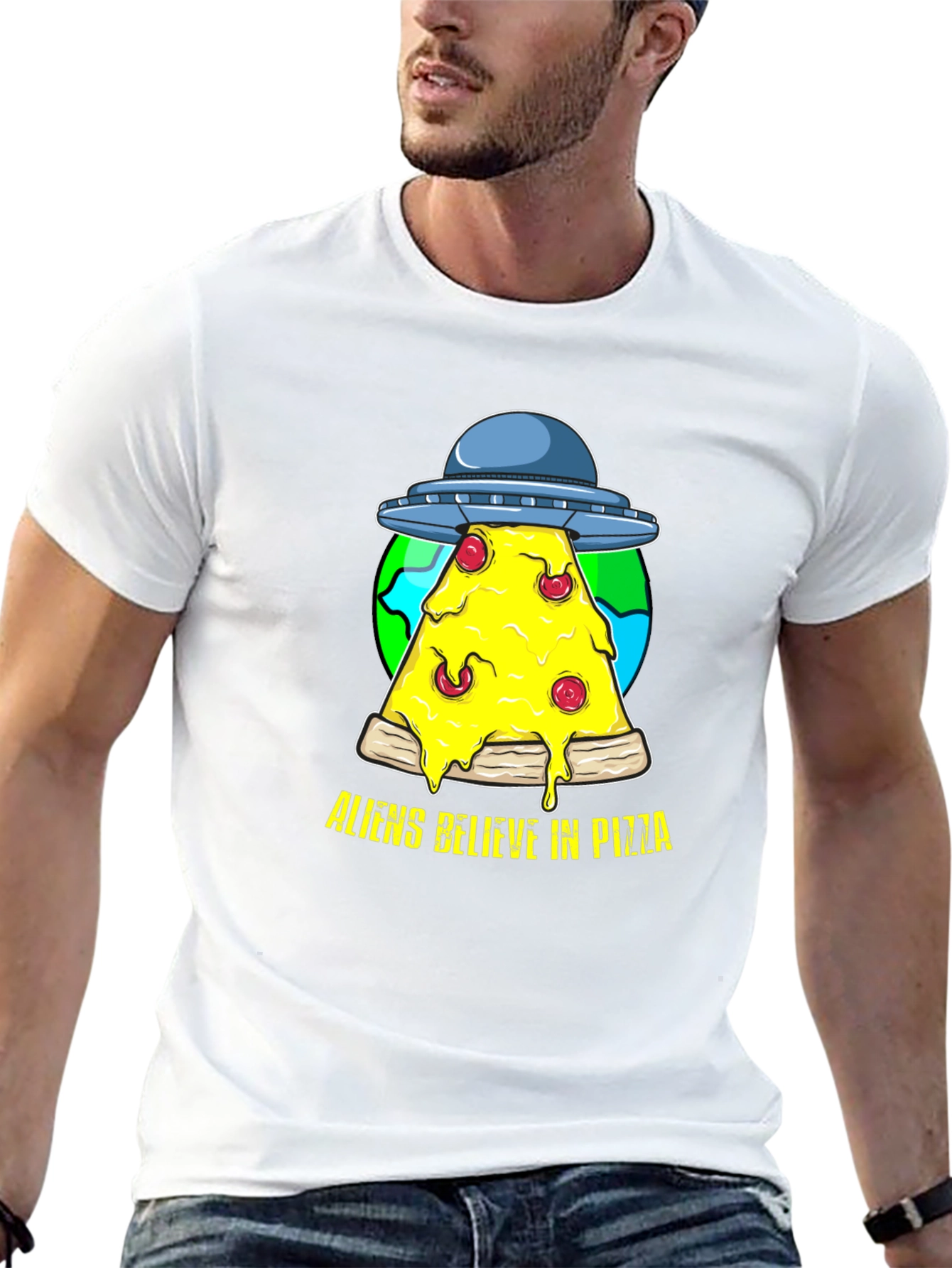 Aliens Believe in Pizza Graphic Tee