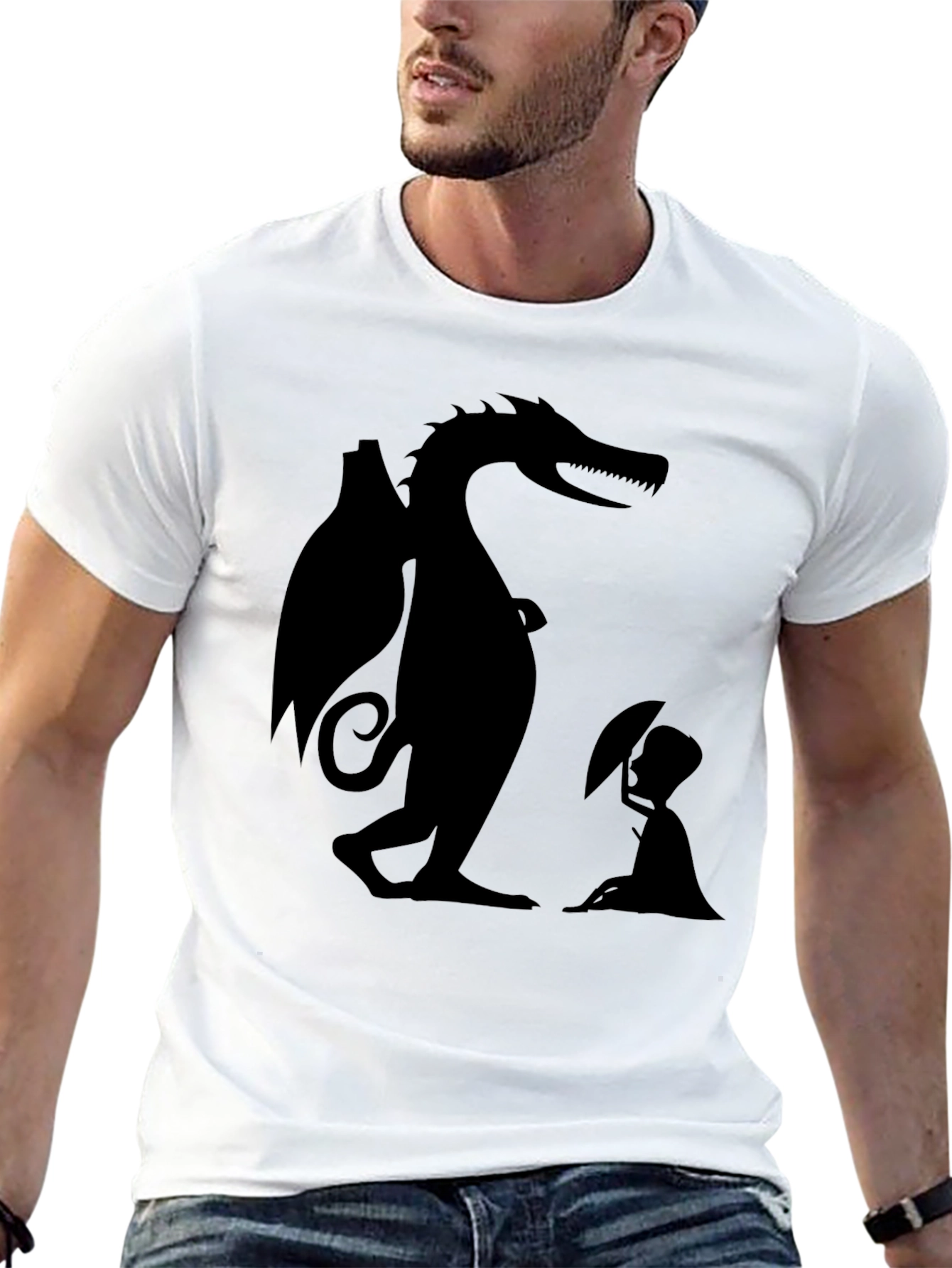 Dragon and Boy Graphic Tee - Black Cotton Blend