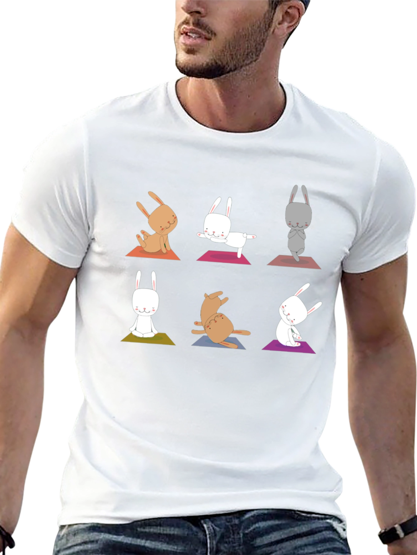 Yoga Bunny Graphic Tee - Black Cotton Blend