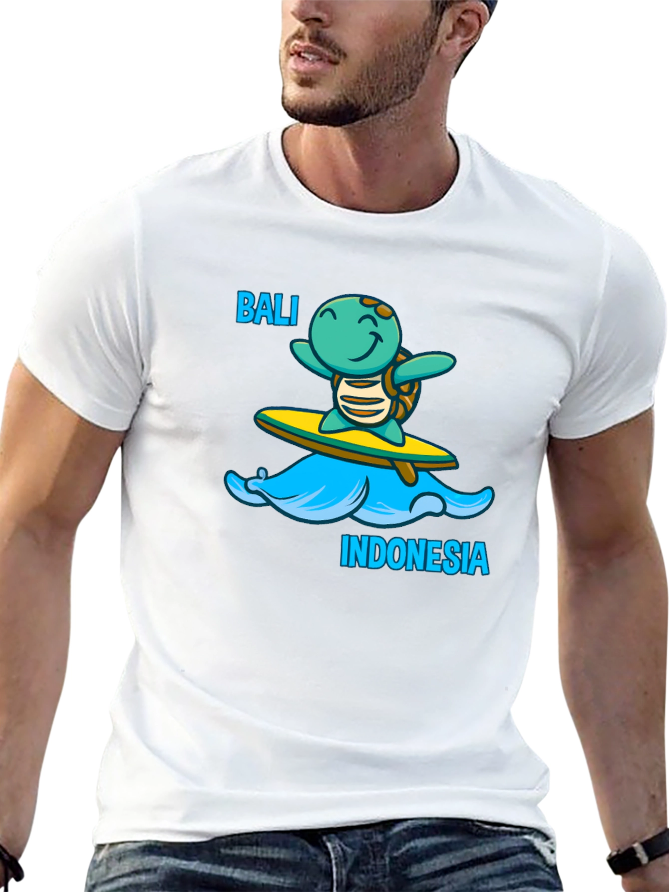 Bali Indonesia Turtle Surfboard Black T-Shirt