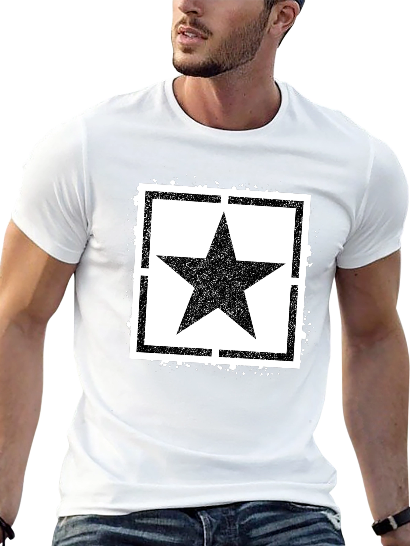 Black T-Shirt with Star Graphic