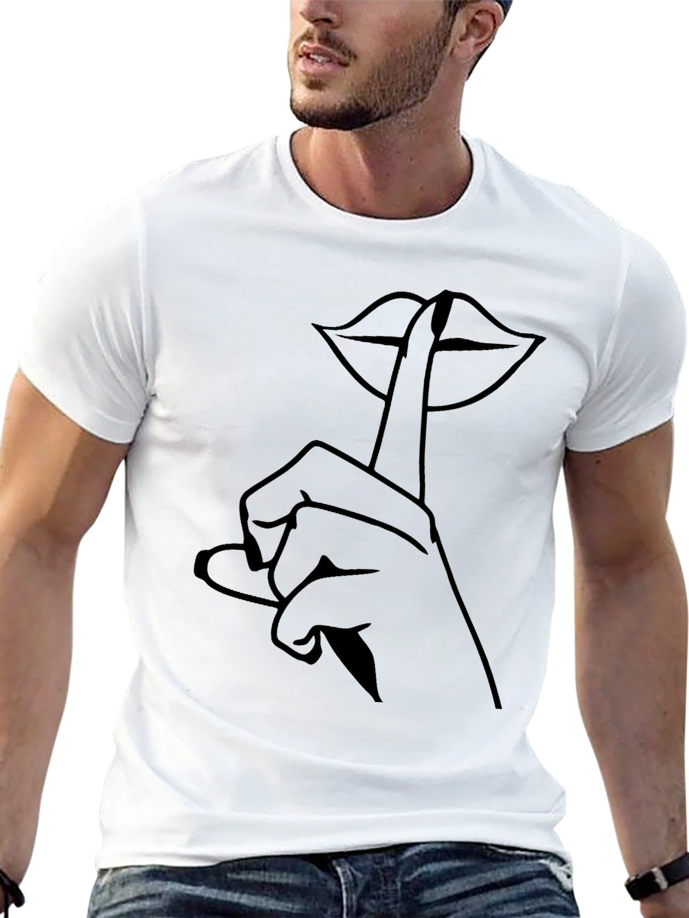 Black Shhh Lips Graphic Tee - Modern Casual Style