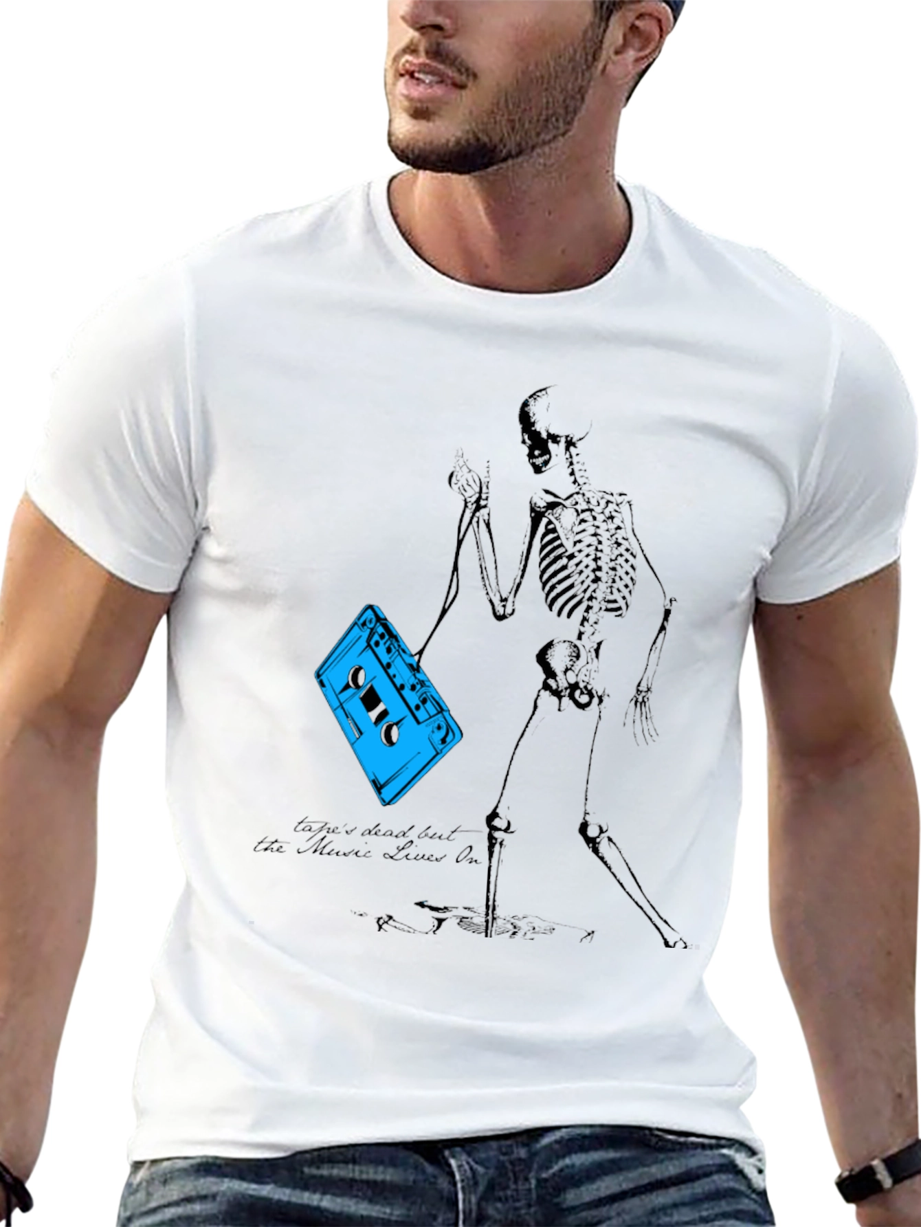 Skeleton Cassette Tape T-Shirt - Music Never Dies