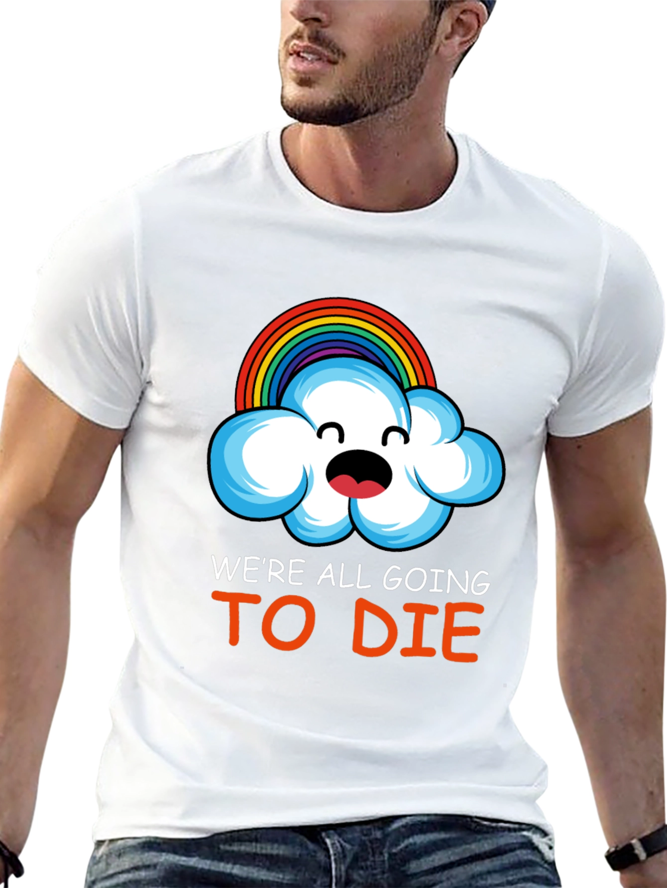 Humorous Rainbow Cloud Graphic T-Shirt