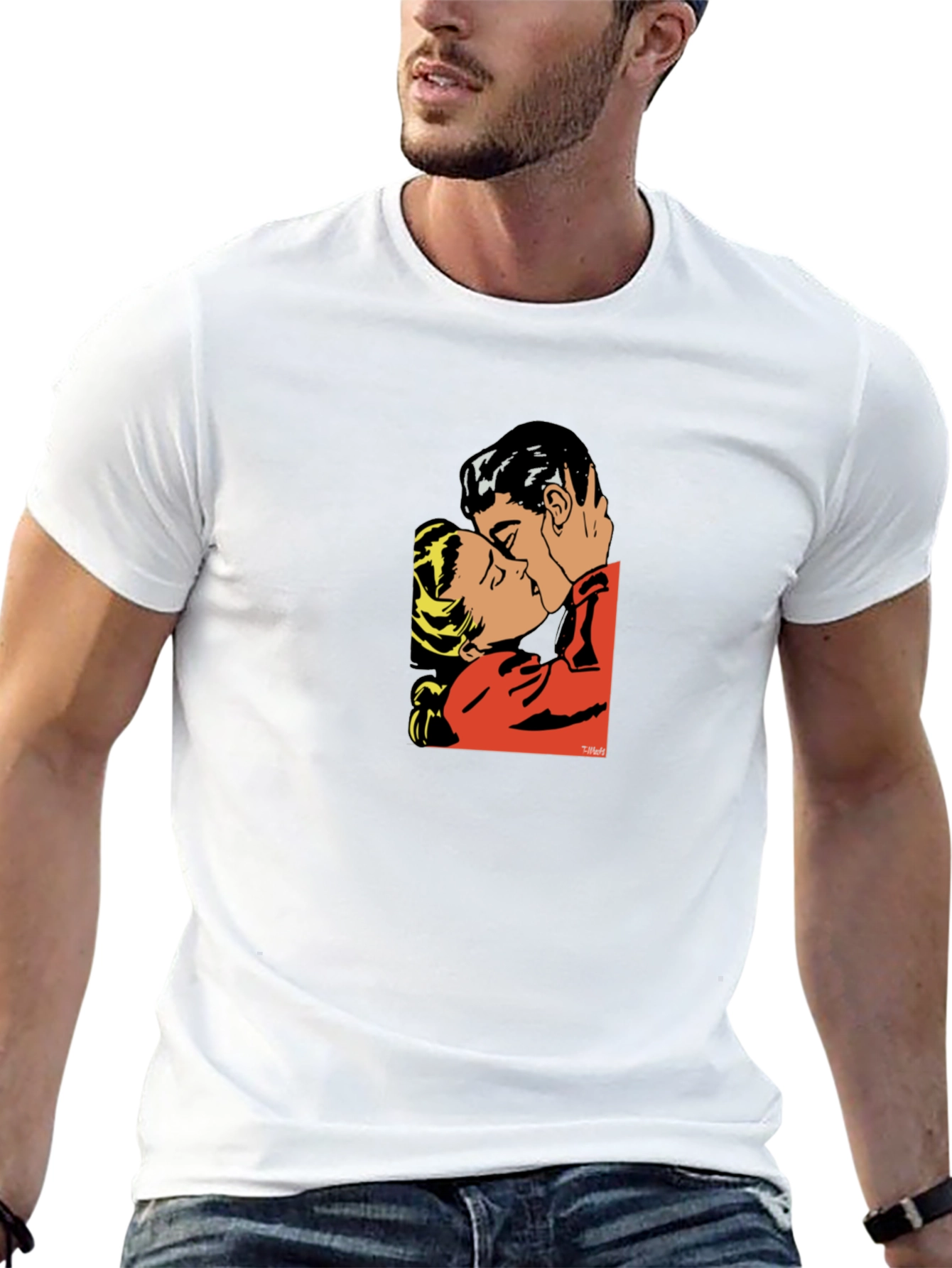 Romantic Kiss Graphic T-Shirt - Stylish Black Tee
