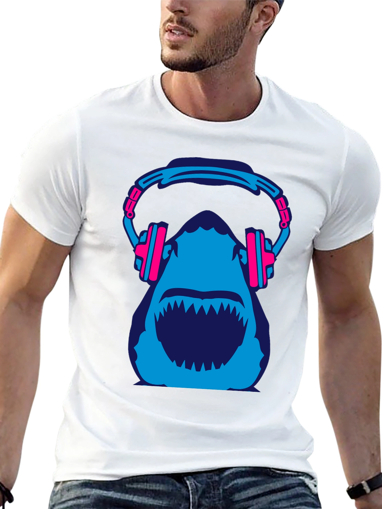 Shark with Headphones Graphic Tee - Black
