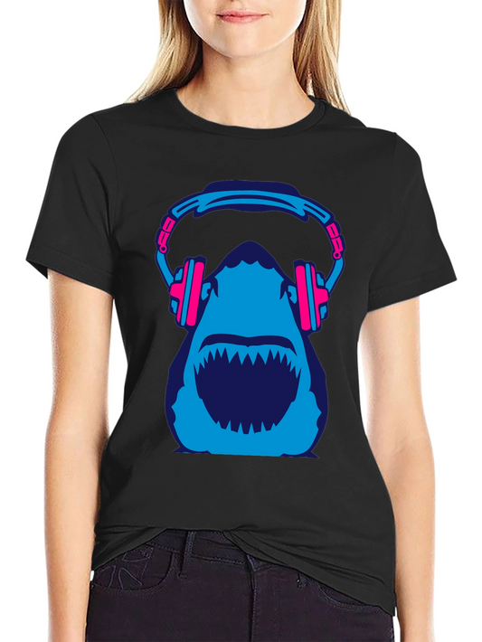 Shark with Headphones Graphic Tee - Black
