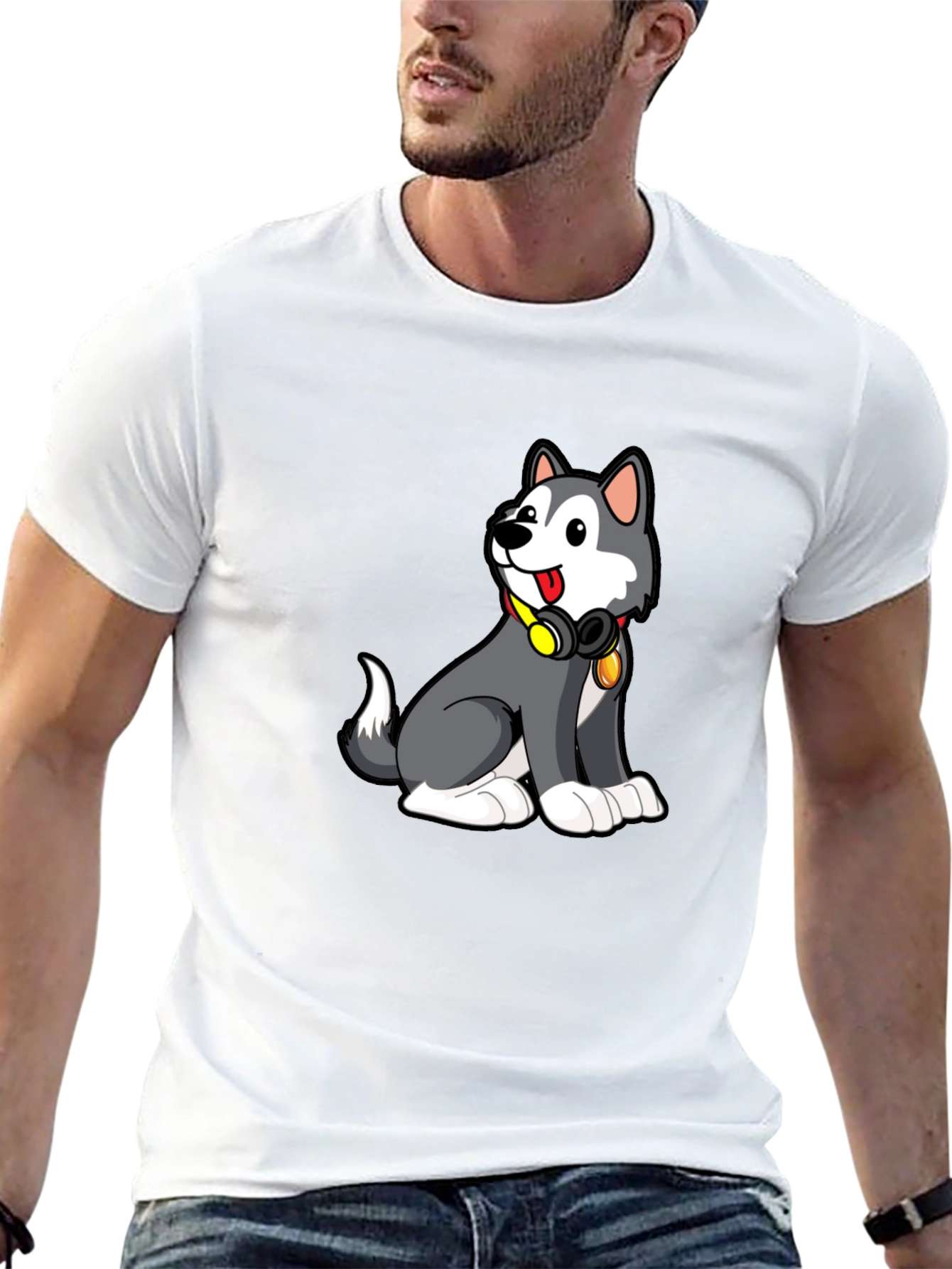 Cool Husky Graphic Tee - Black Cotton Blend