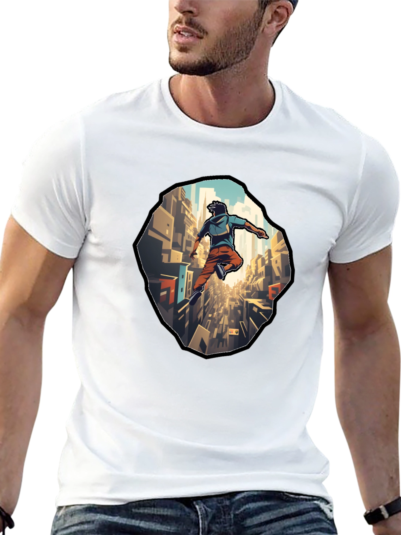 Urban Leap T-Shirt - Cityscape Parkour Design