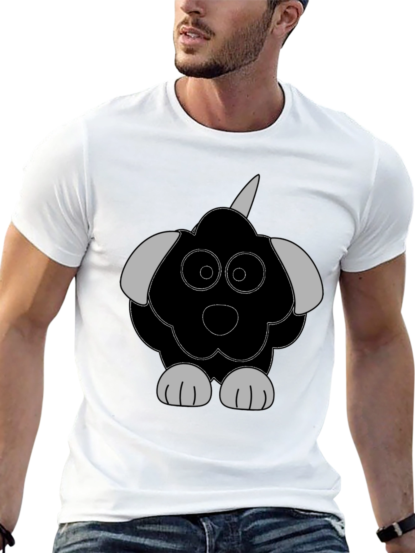 Cartoon Dog Graphic Tee - Casual Black T-Shirt