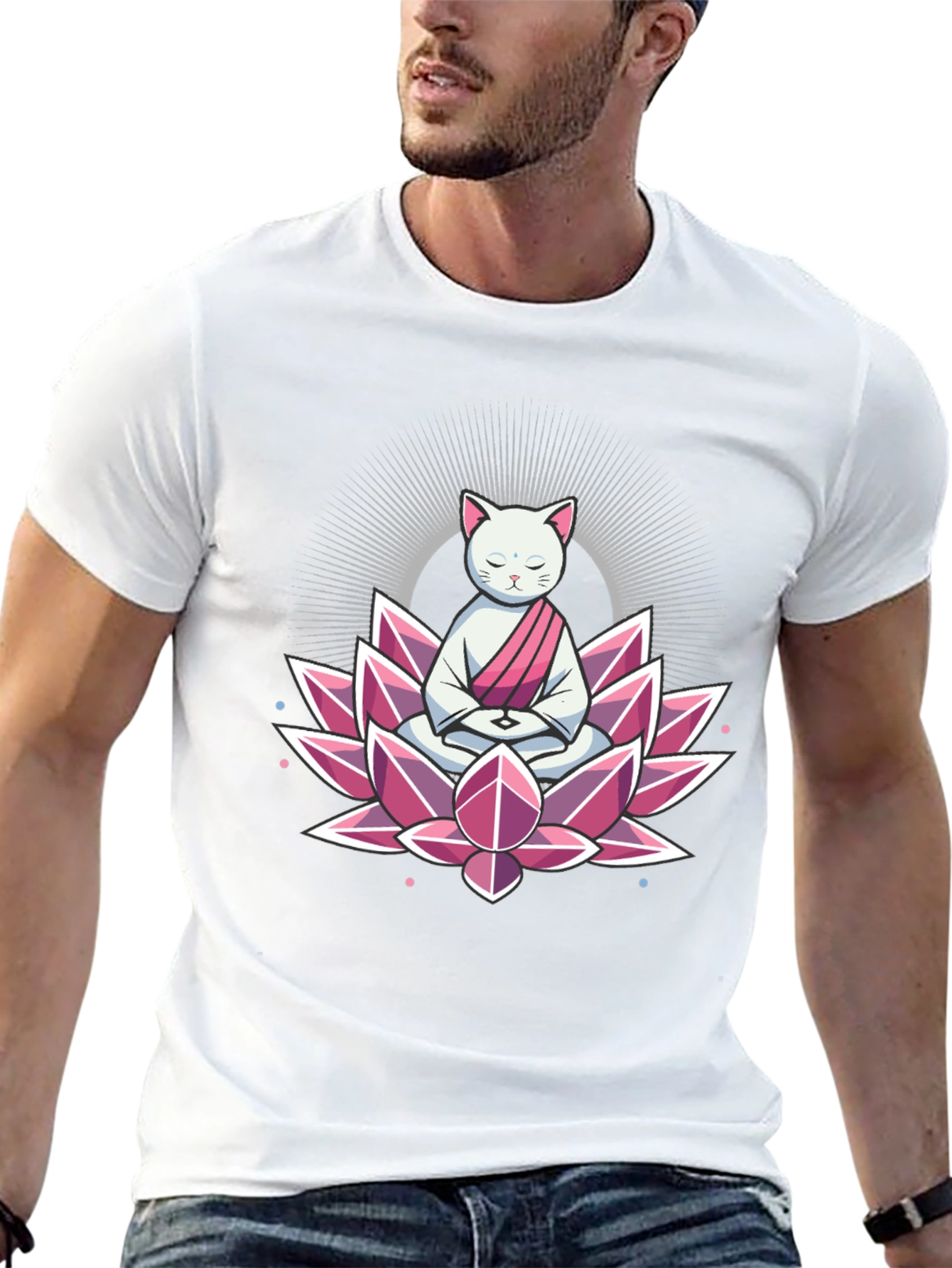 Zen Cat Lotus T-Shirt - Meditating Feline Tee